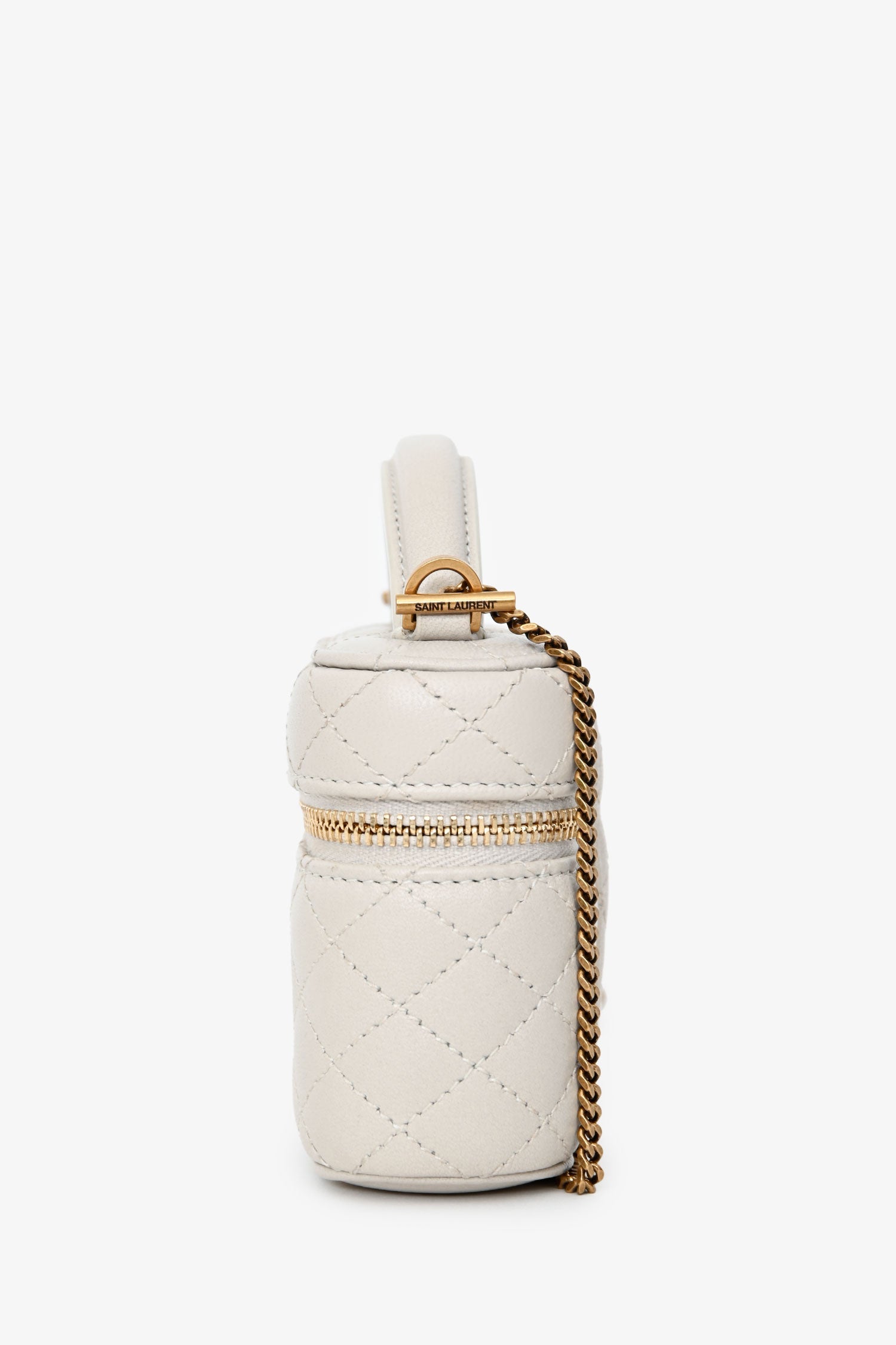 Saint Laurent White Lambskin Vanity Top Handle Crossbody Bag
