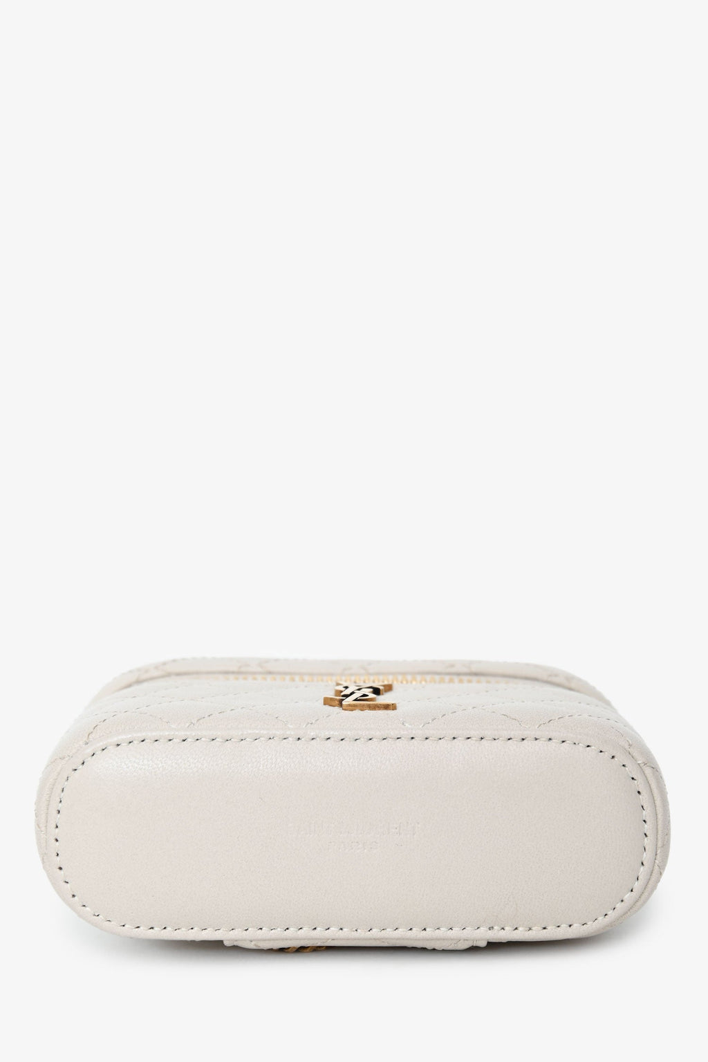 Saint Laurent White Lambskin Vanity Top Handle Crossbody Bag