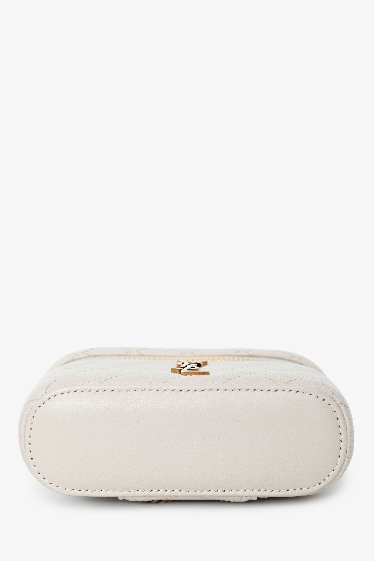 Saint Laurent White Lambskin Vanity Top Handle Crossbody Bag