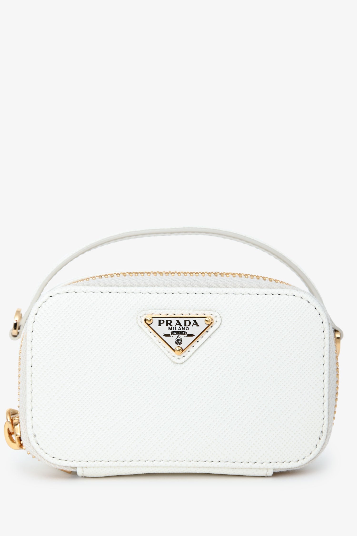 Prada White Saffiano Leather Mini Logo Pouch Crossbody Bag GHW