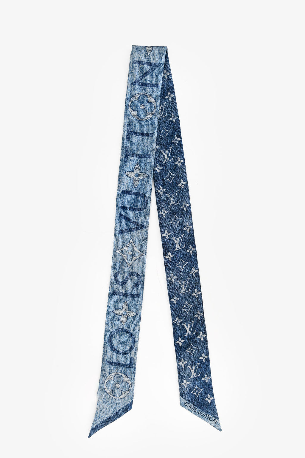 Louis Vuitton Blue/White Silk Logo Twilly