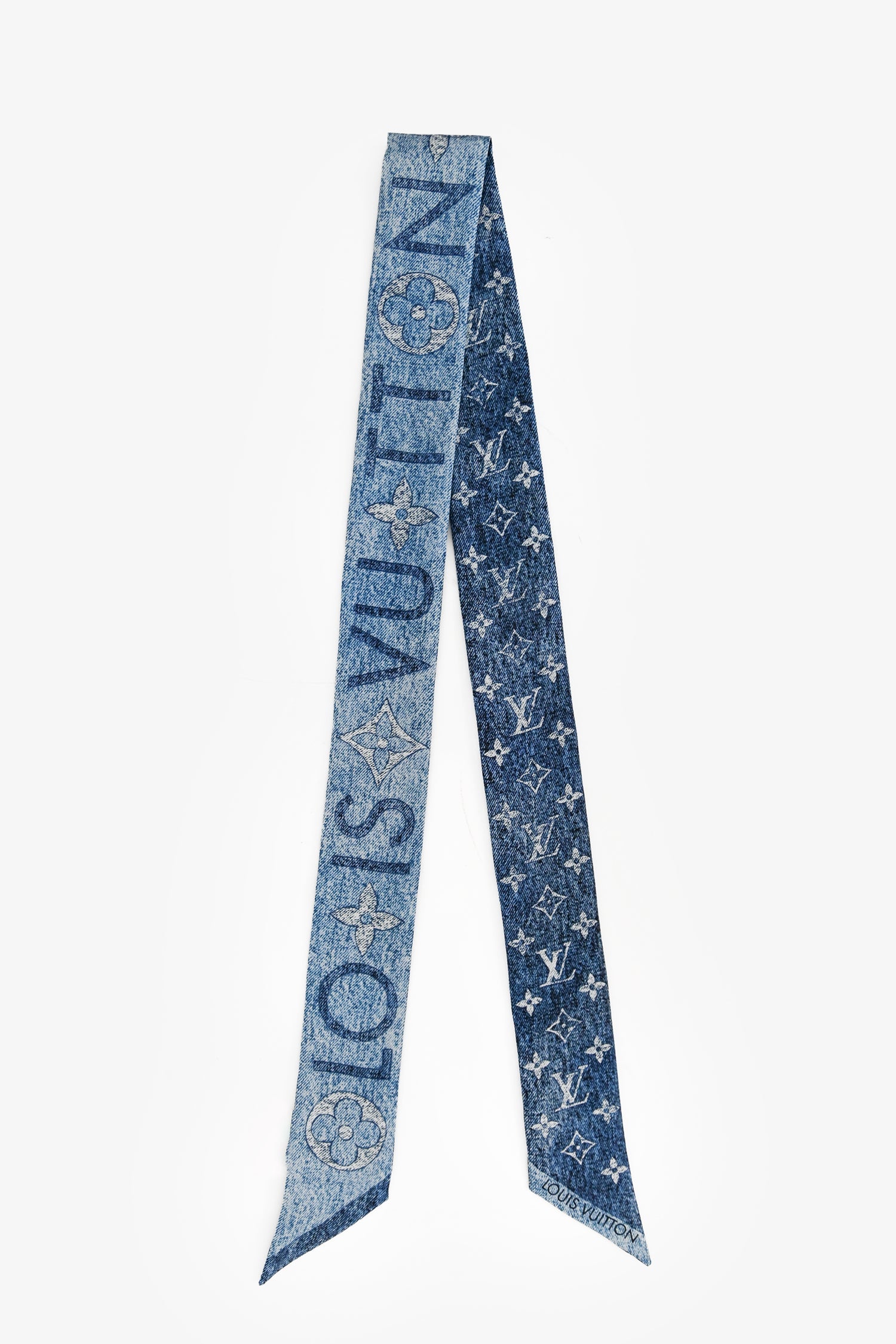 Louis Vuitton Blue/White Silk Logo Twilly