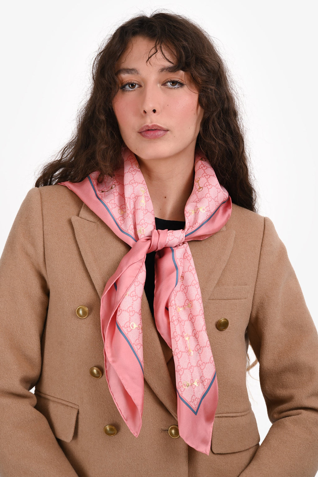 Gucci Pink/Gold Silk Monogram Scarf