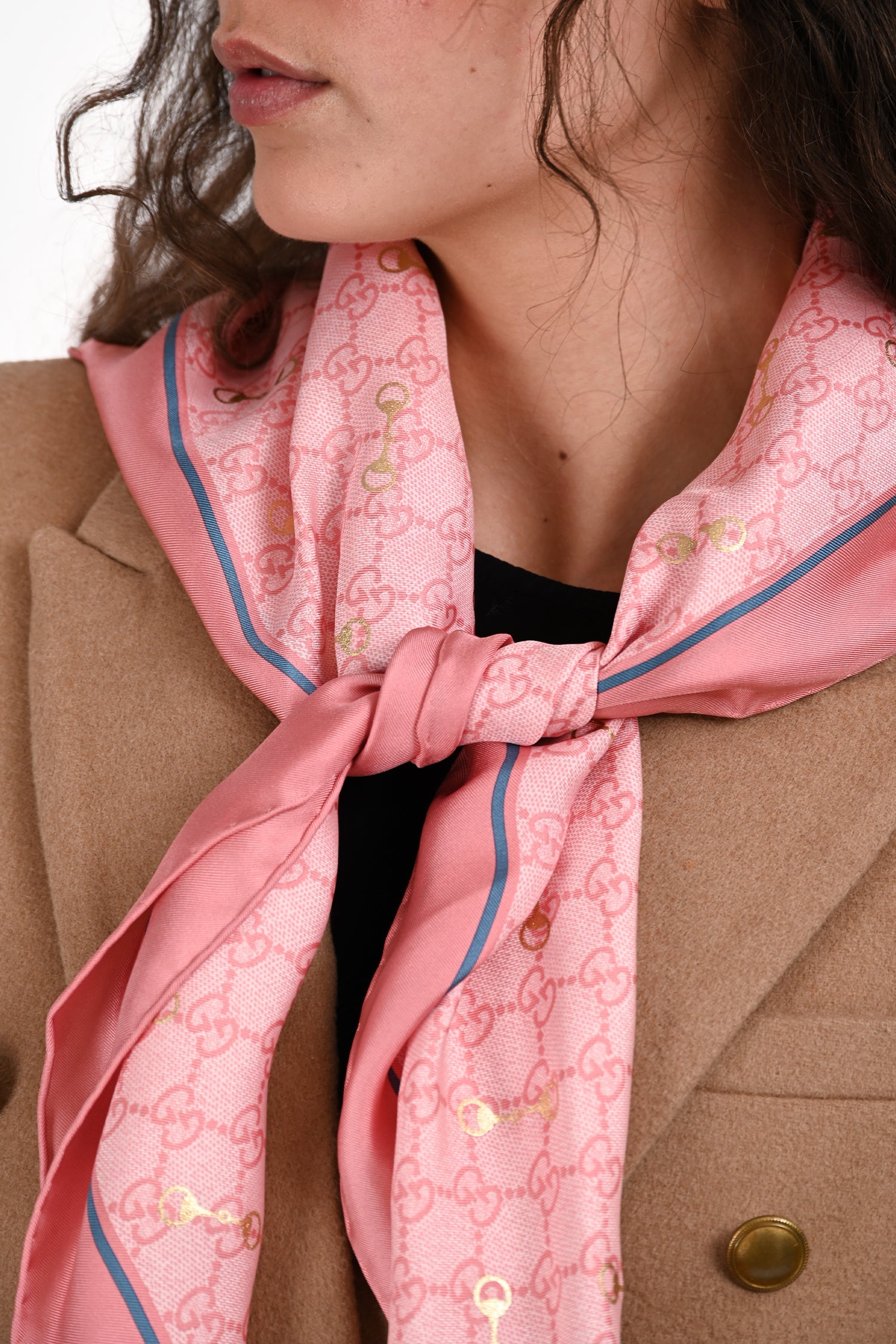 Gucci Pink/Gold Silk Monogram Scarf