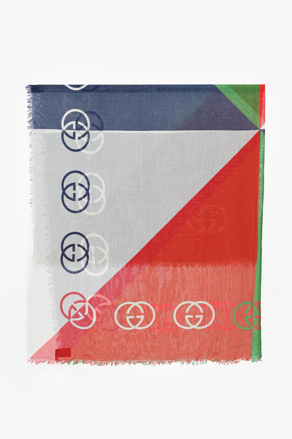 Gucci Blue/Red Multicolour Silk/Wool GG Raw Hem Scarf