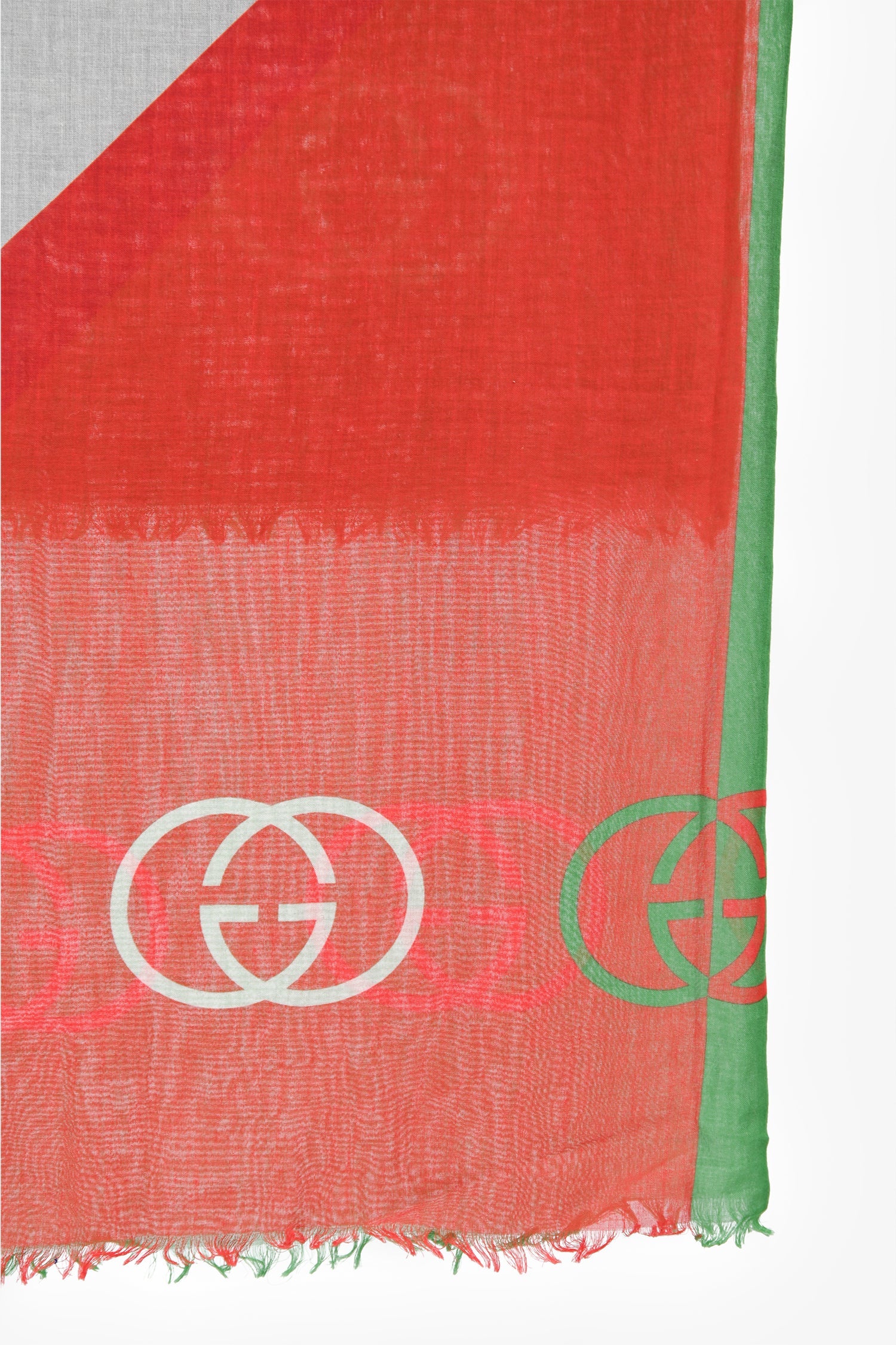 Gucci Blue/Red Multicolour Silk/Wool GG Raw Hem Scarf