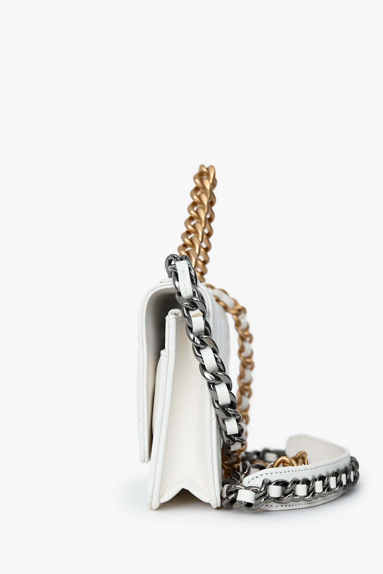 Pre-Loved Chanel™ White Quilted 'Chanel 19' Wallet On Chain with Two Tone Hardware