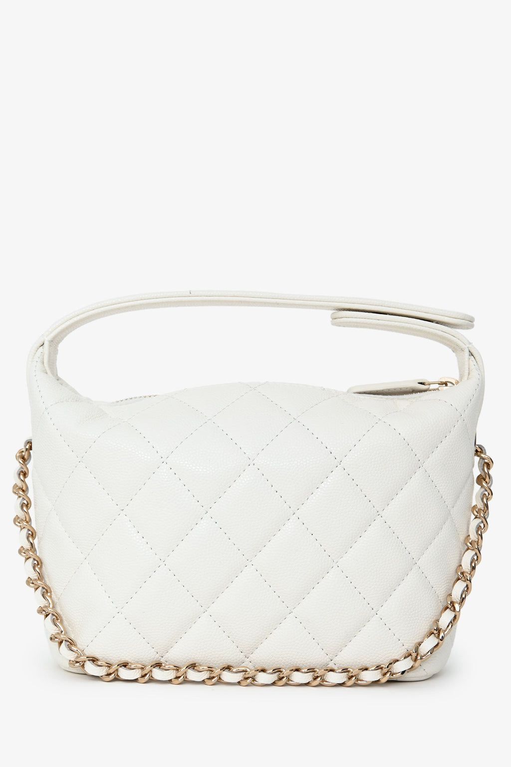 Pre-Loved Chanel™ White Caviar Leather Small Quilted Hobo with Removable Chain