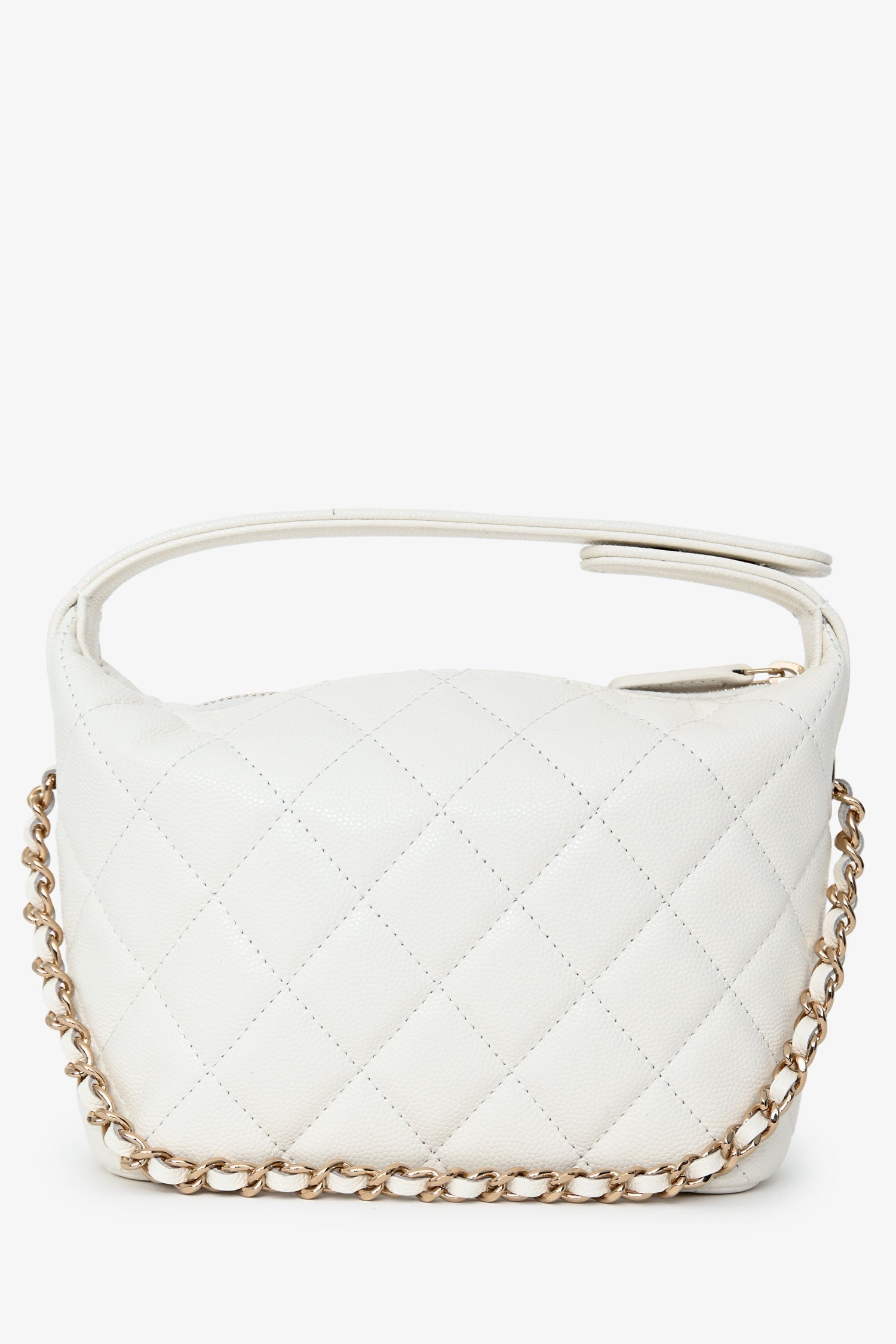 Pre-Loved Chanel™ White Caviar Leather Small Quilted Hobo with Removable Chain