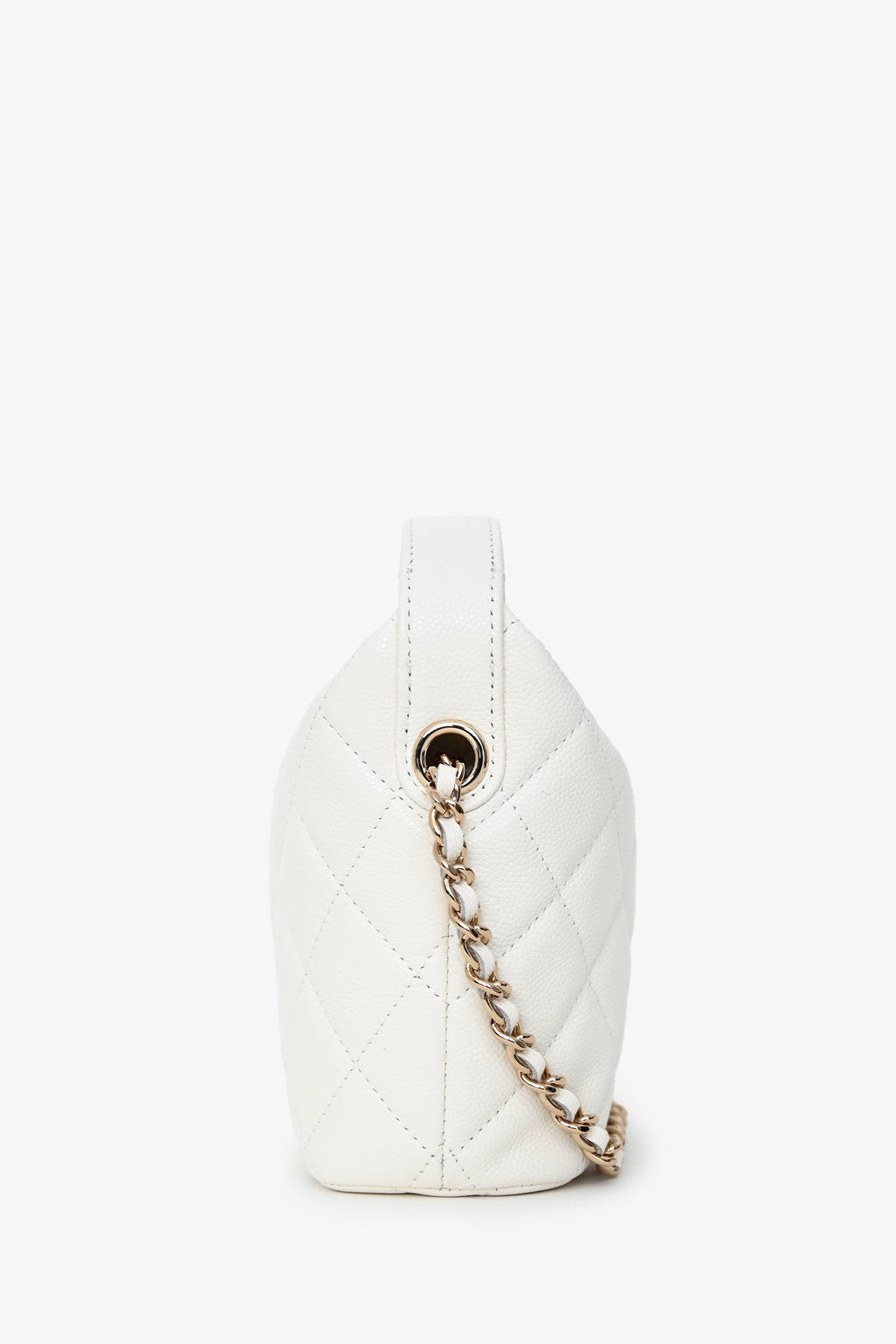 Pre-Loved Chanel™ White Caviar Leather Small Quilted Hobo with Removable Chain