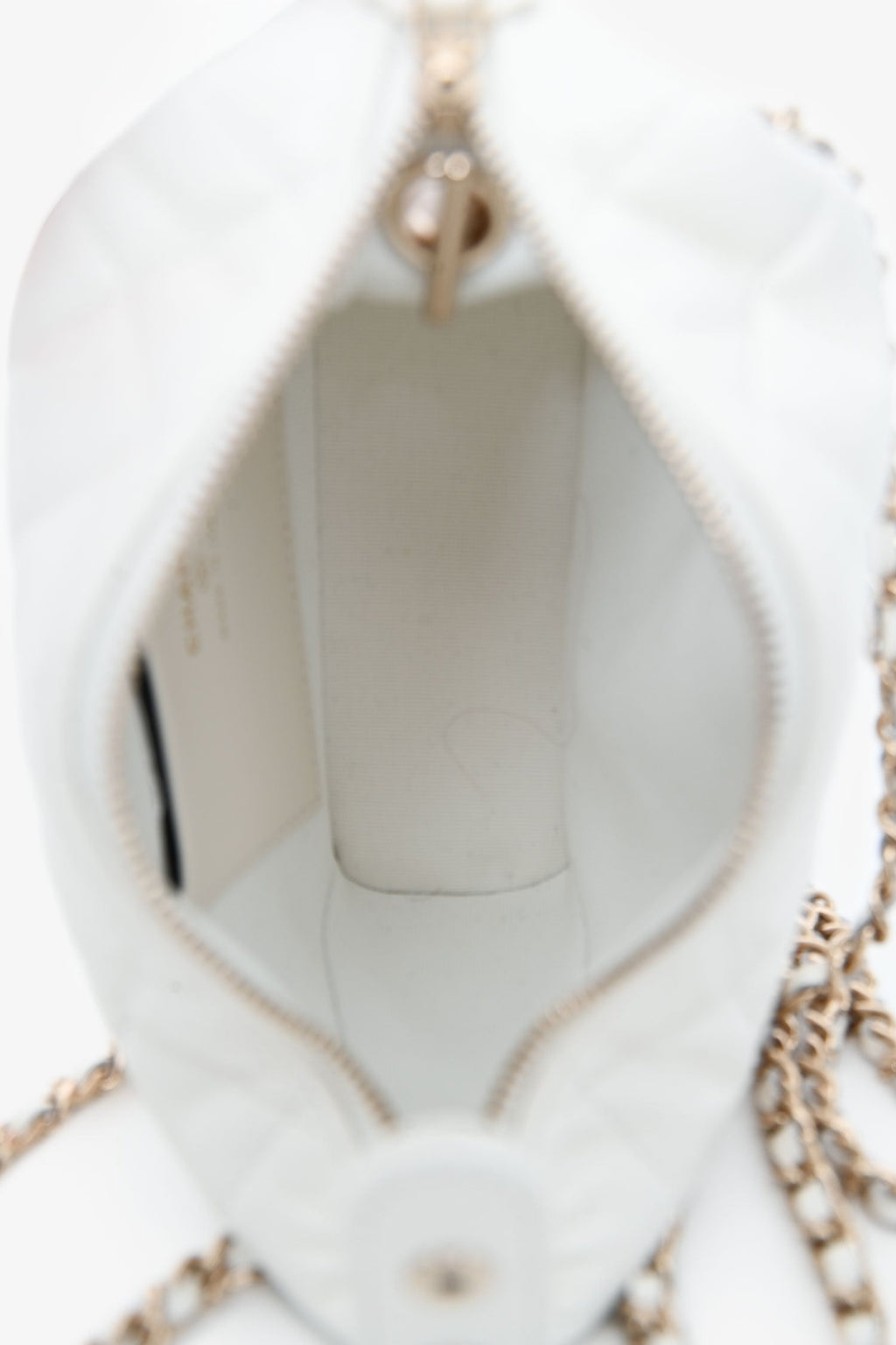 Pre-Loved Chanel™ White Caviar Leather Small Quilted Hobo with Removable Chain