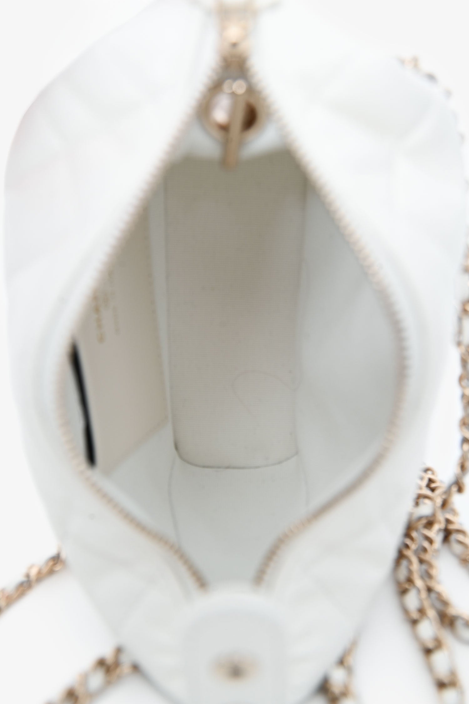 Pre-Loved Chanel™ White Caviar Leather Small Quilted Hobo with Removable Chain