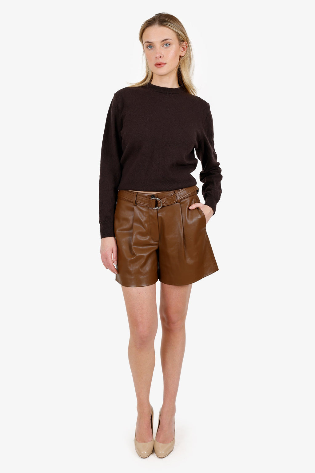 Rebecca Taylor Brown Leather Belted Shorts Size 4