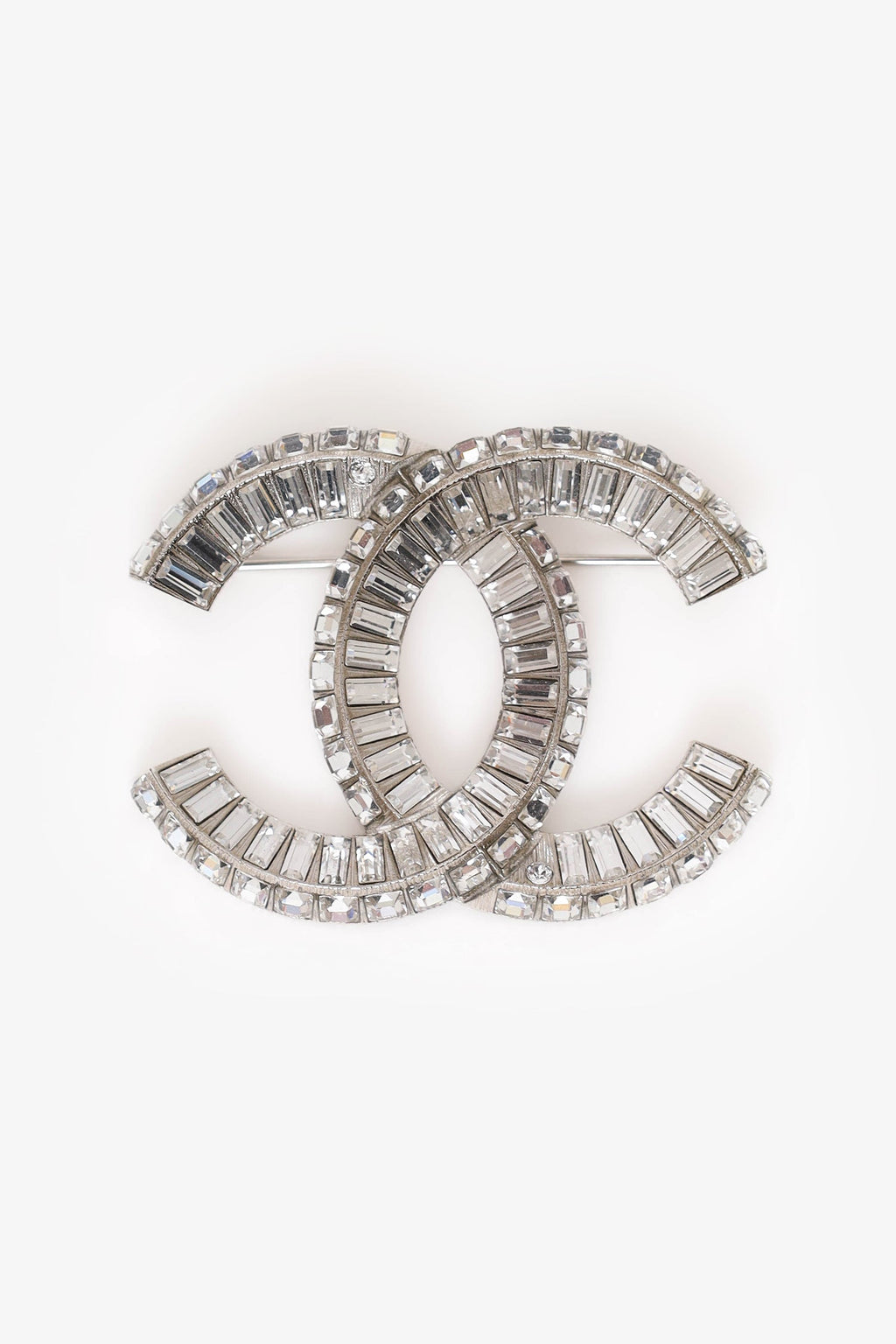 Pre-Loved Chanel™ Silver Tone Crystal Embellished CC Brooch