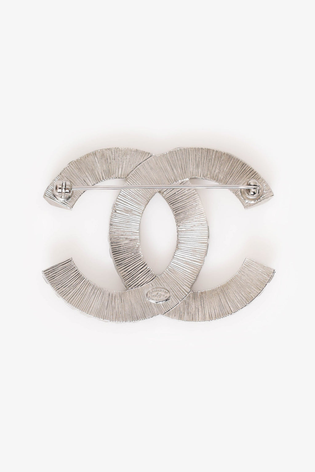 Pre-Loved Chanel™ Silver Tone Crystal Embellished CC Brooch