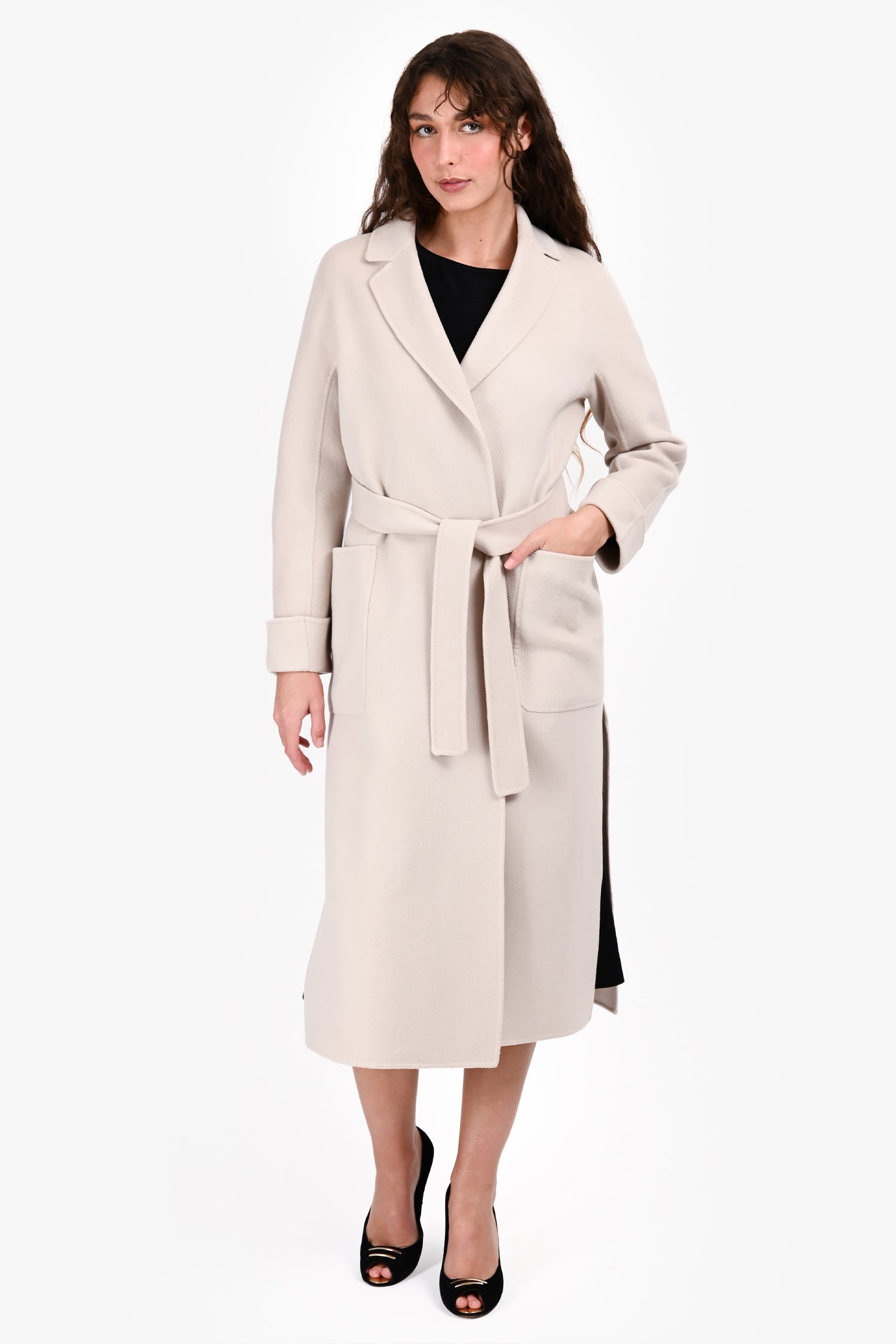 Max Mara Cream Wool Robe Coat Size 8 US