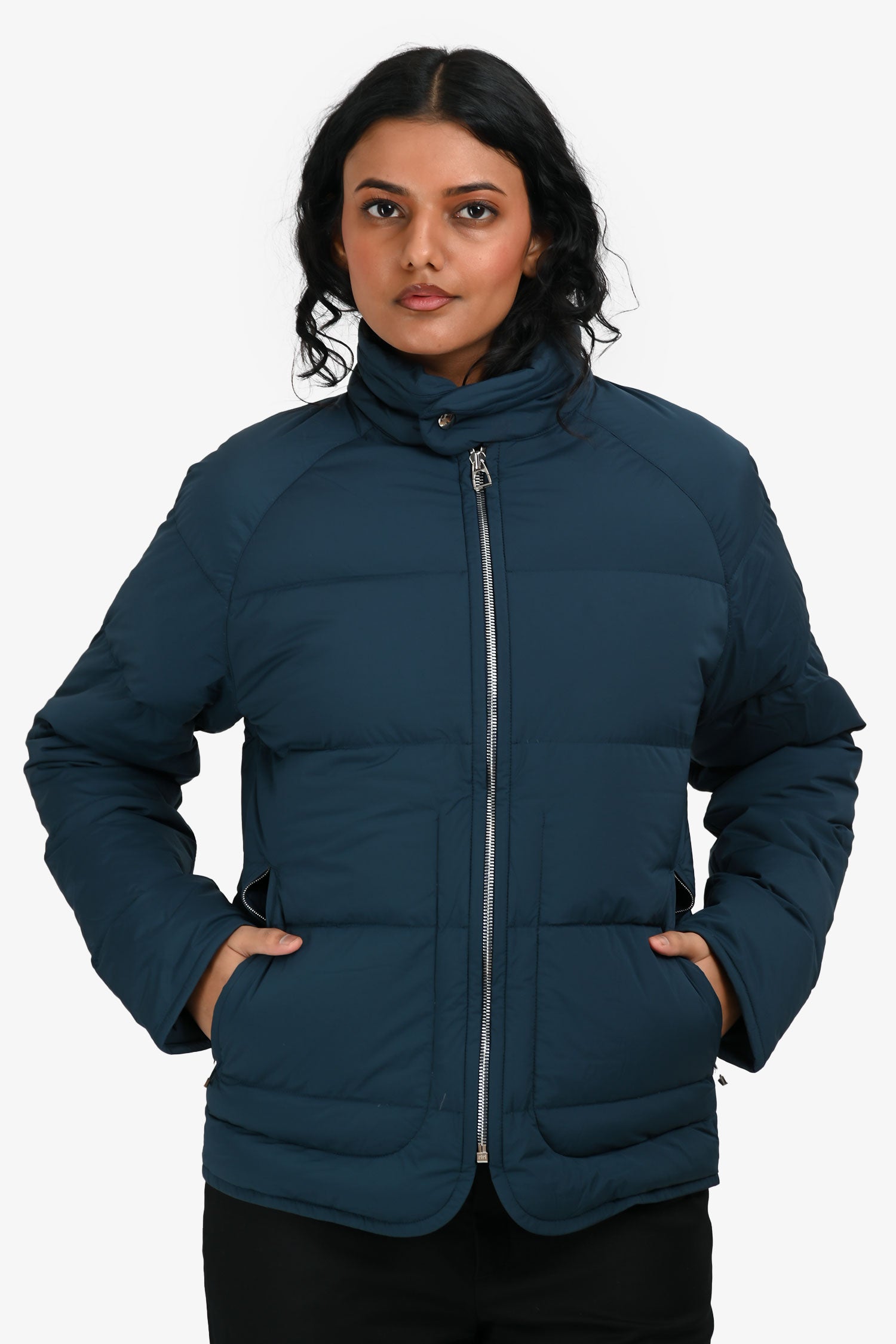 Hermès Sellier Blue Reversible Light Down Jacket Size S