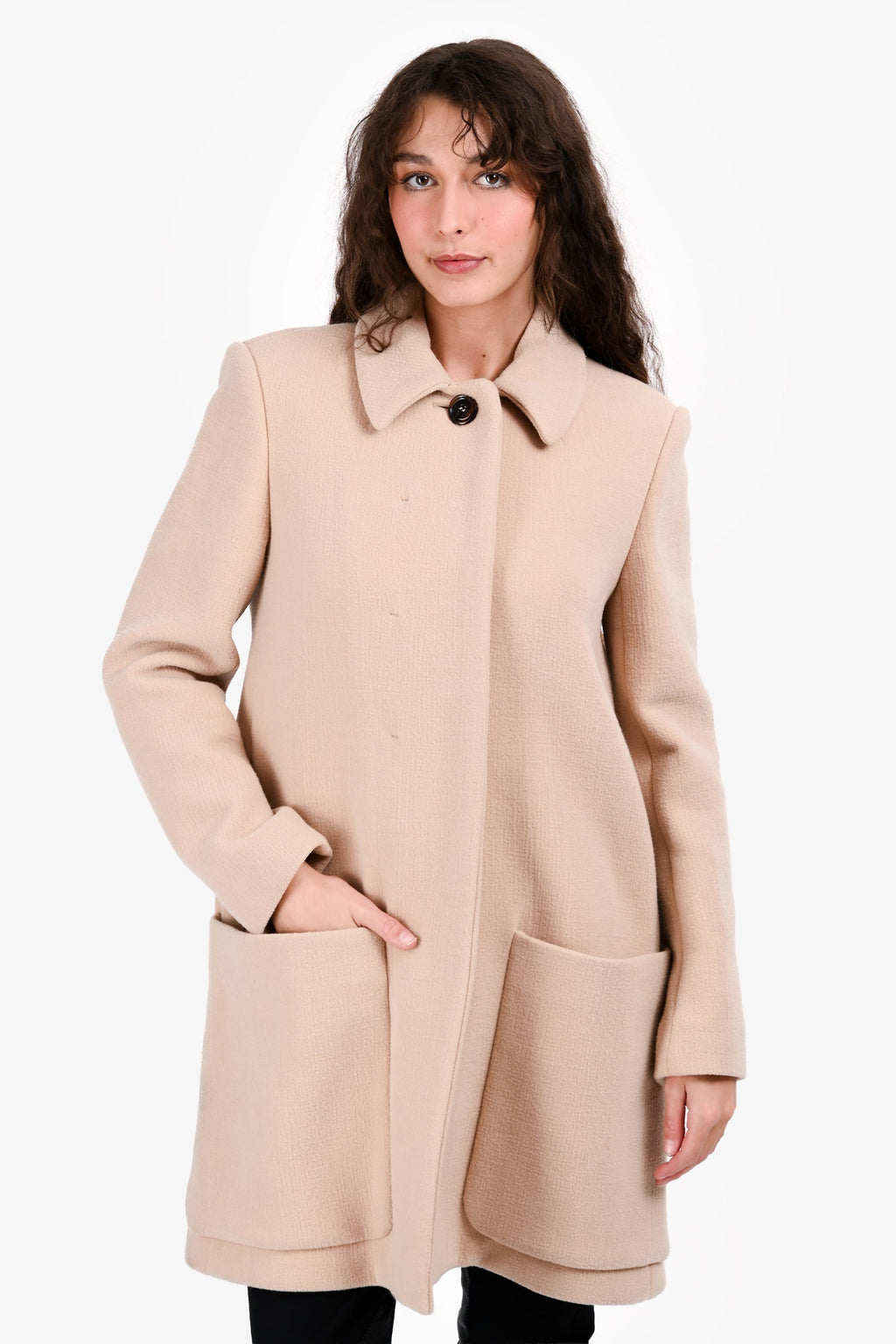 Chloe Beige Wool Single Breasted Midi Coat Size 40