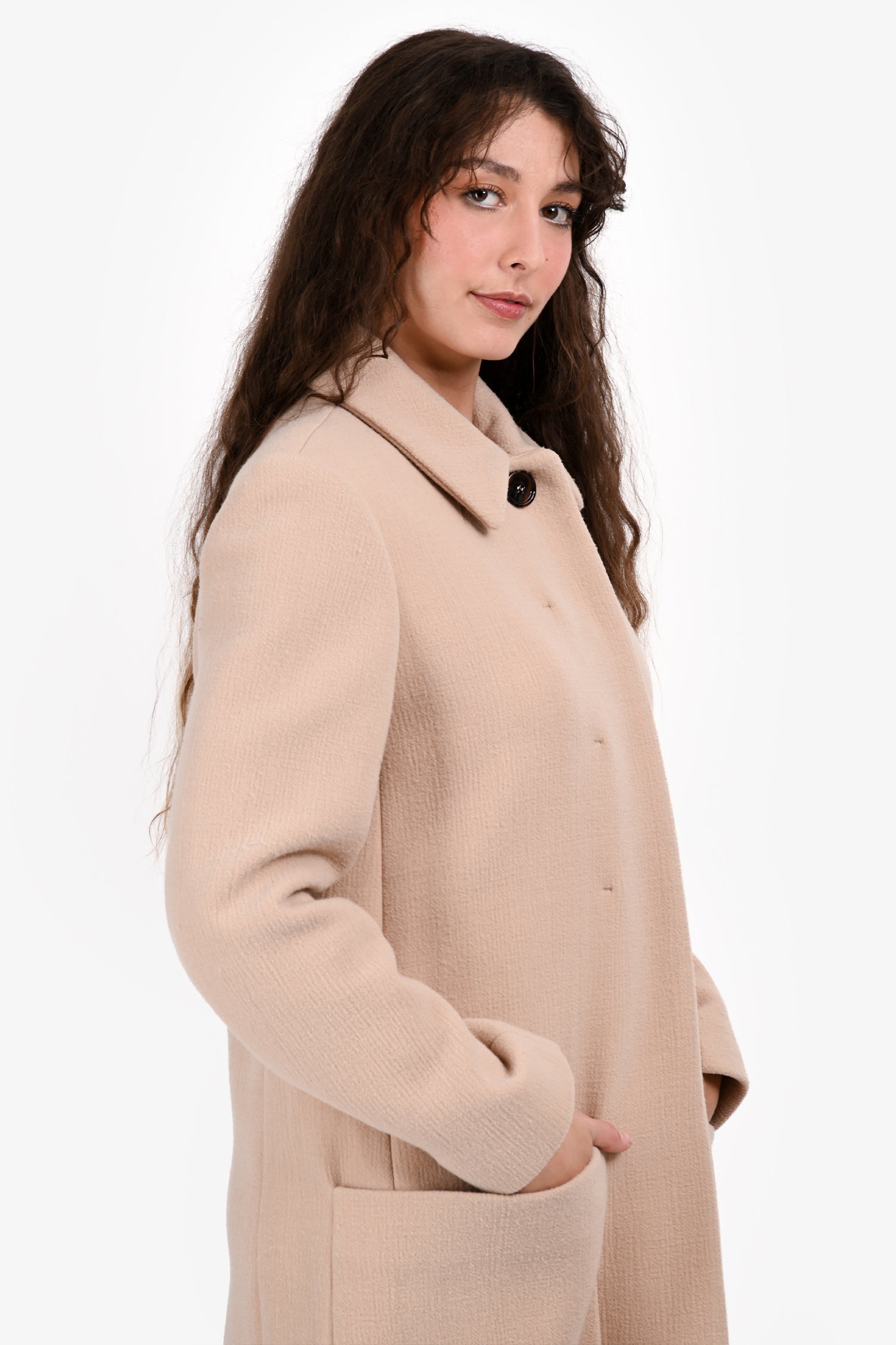 Chloe Beige Wool Single Breasted Midi Coat Size 40