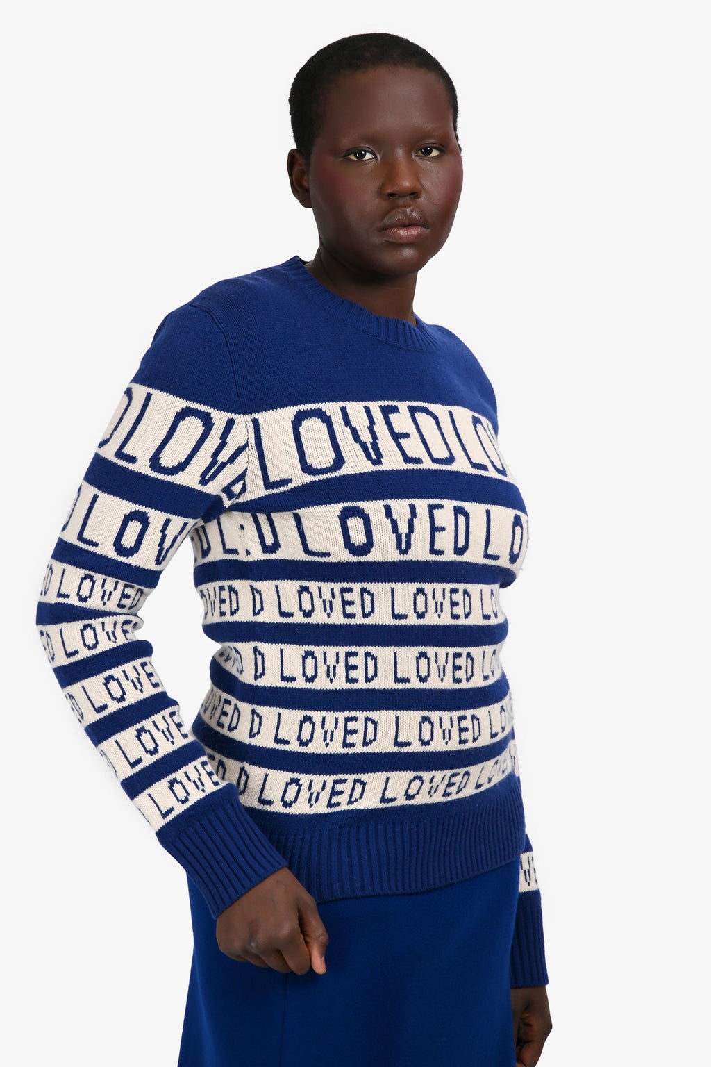 Gucci Blue/White Wool 'Loved' Long Sleeve Crewneck Sweater Size S