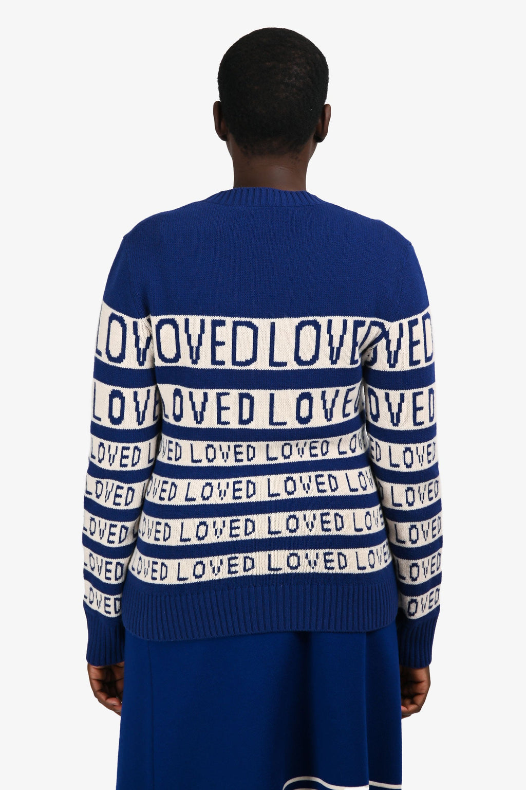 Gucci Blue/White Wool 'Loved' Long Sleeve Crewneck Sweater Size S
