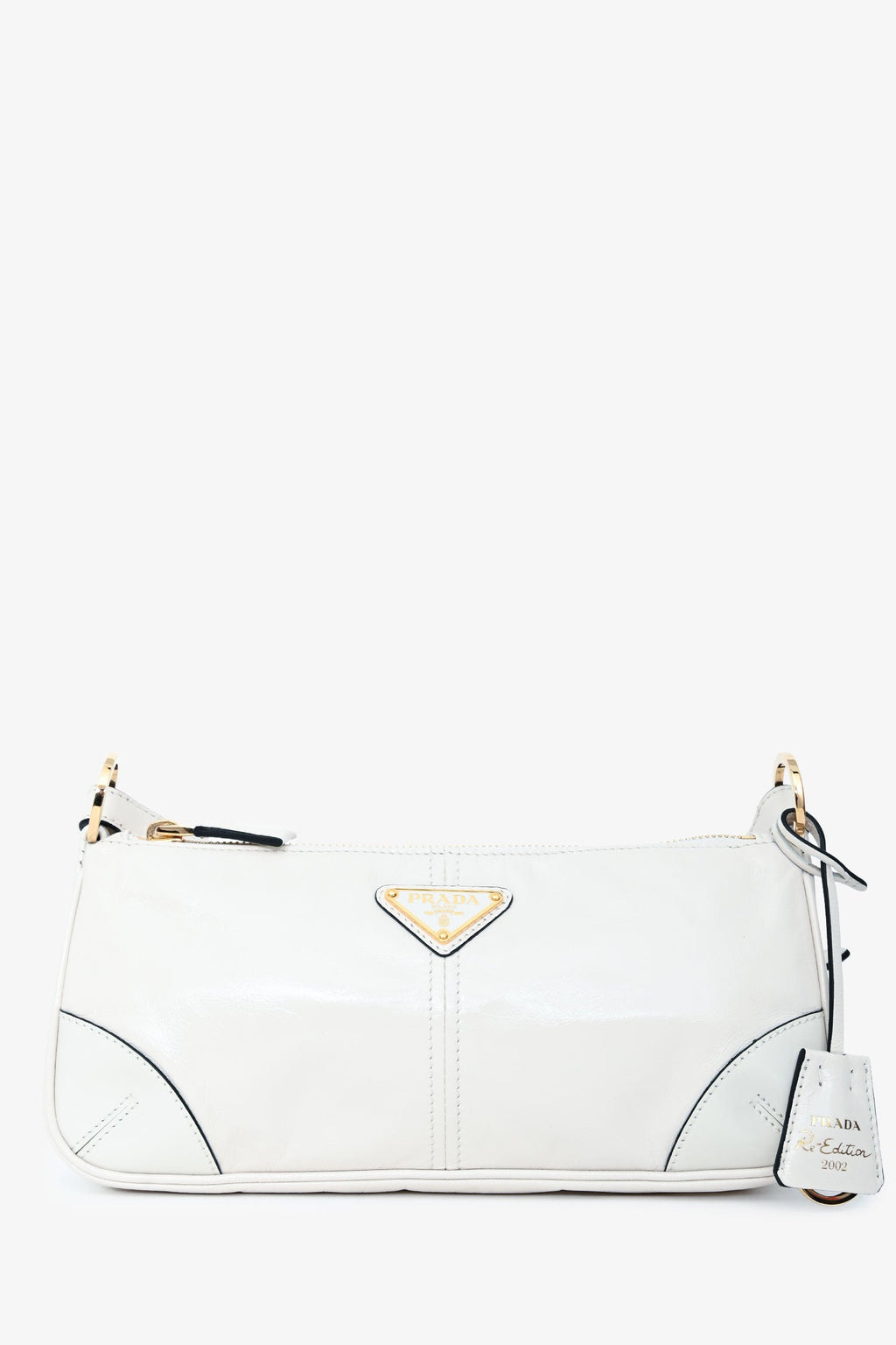 Prada White Leather 'Re-Edition 2002' Medium Shoulder Bag with Chain