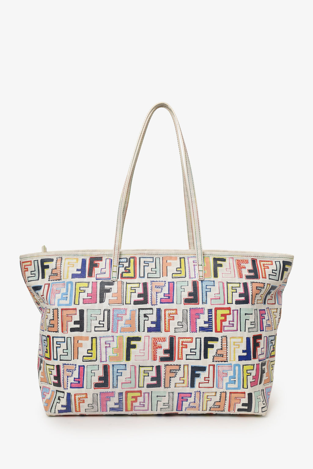 Fendi White/Multicolour Zucca Spalmati Roll Tote