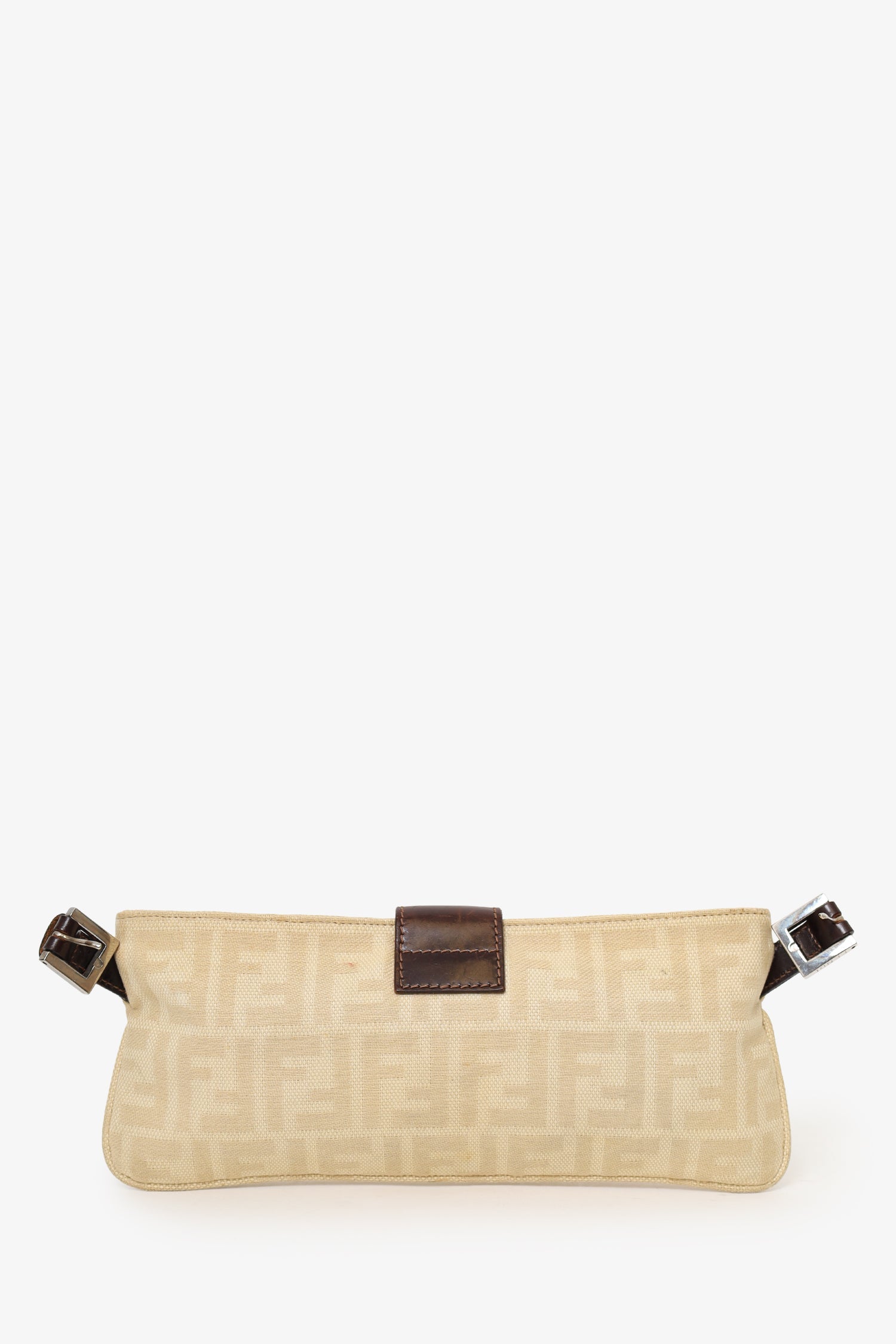 Fendi Beige FF Zucca Canvas Baguette Pochette