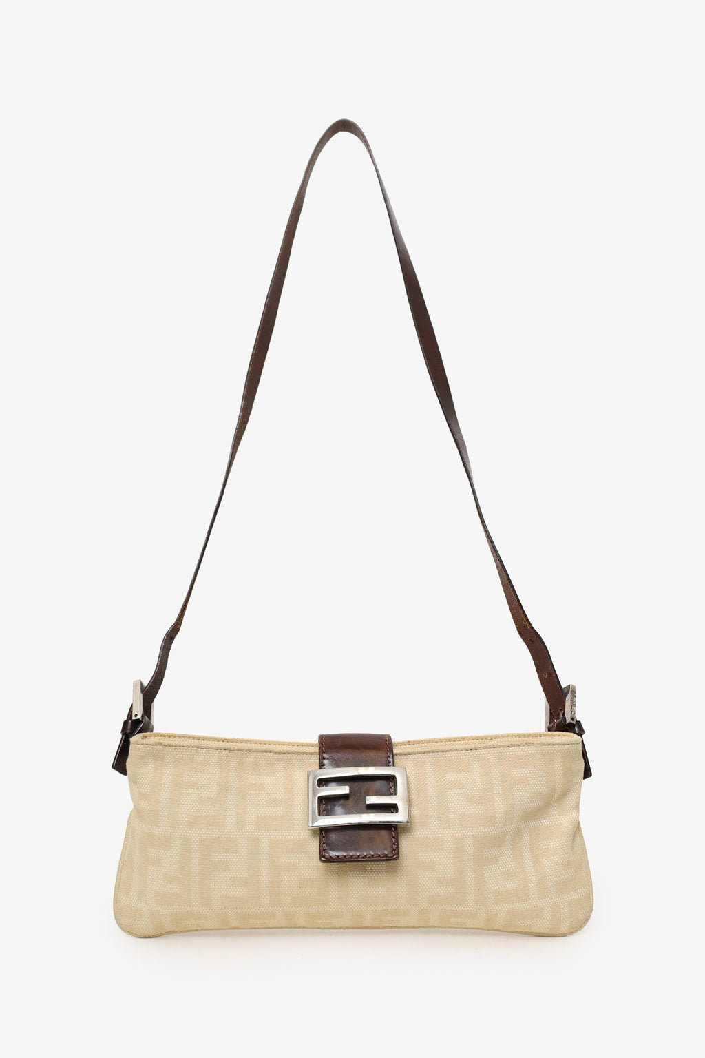 Fendi Beige FF Zucca Canvas Baguette Pochette
