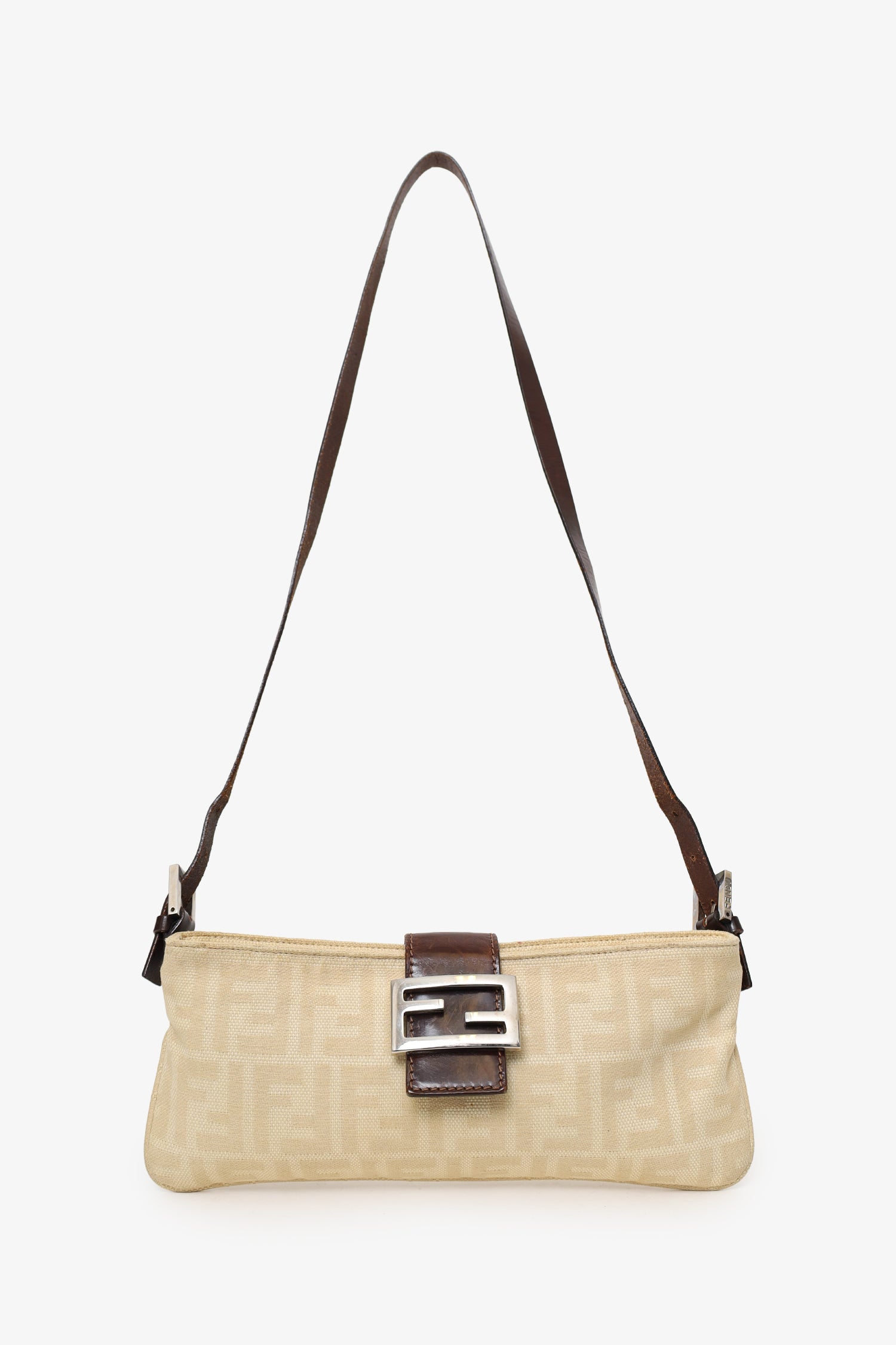 Fendi Beige FF Zucca Canvas Baguette Pochette