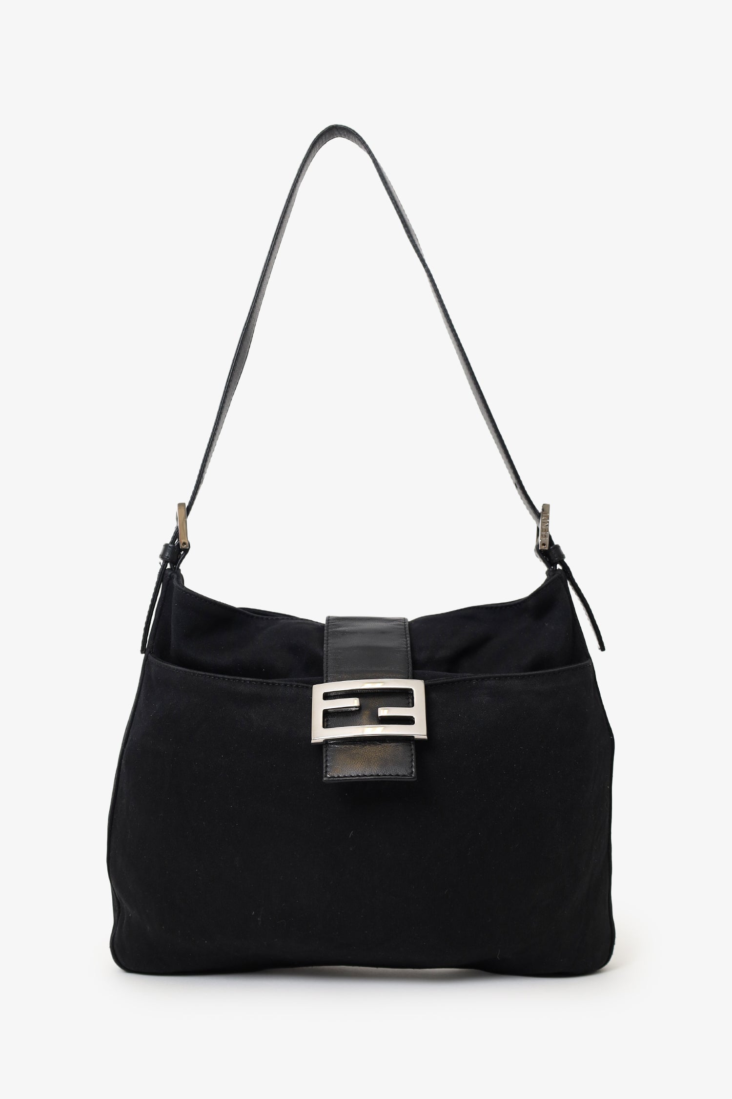 Fendi Black Fabric Forever Baguette Shoulder Bag