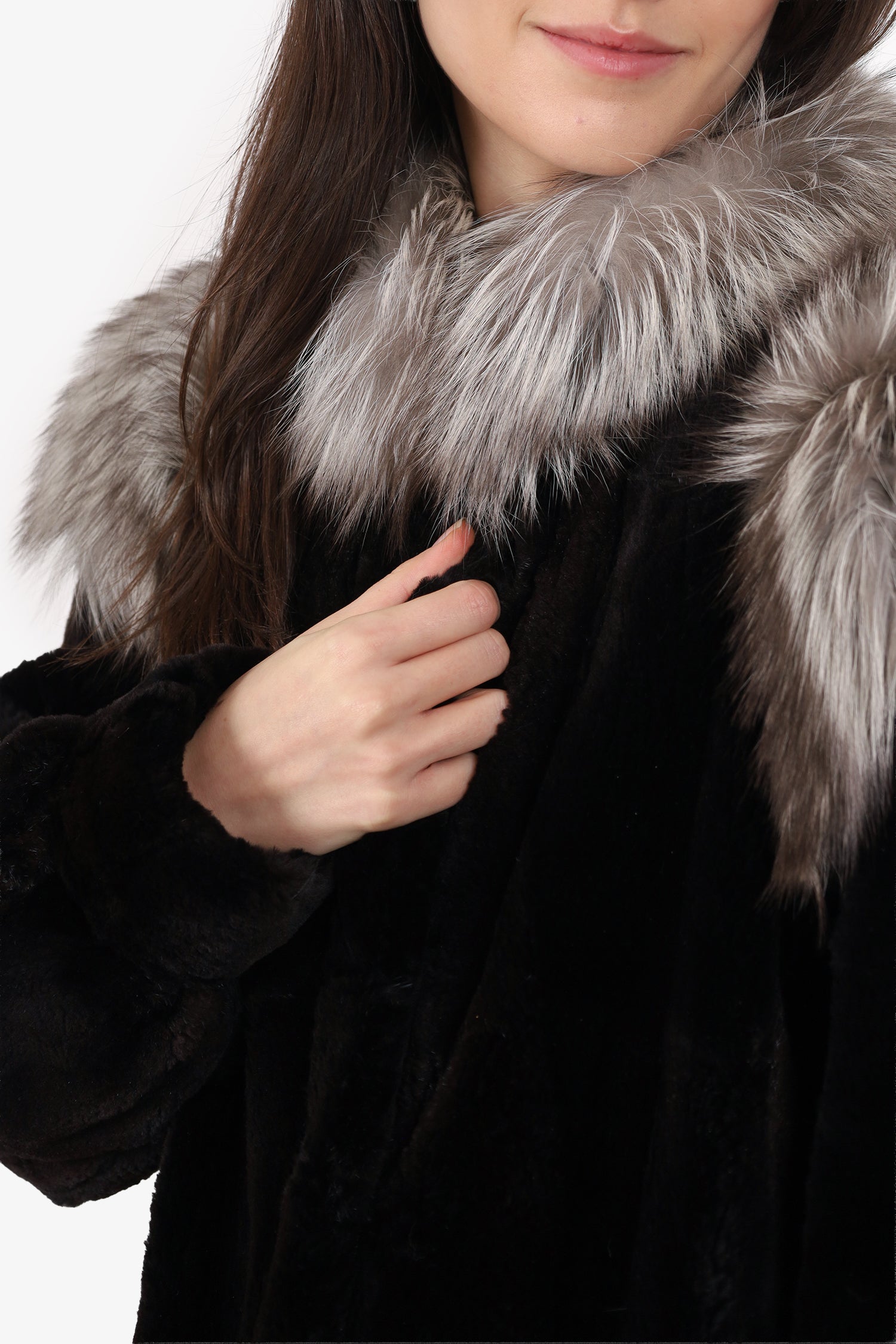 Vintage Black Canadian Sheared Muskrat & Fox Fur Coat Size 6