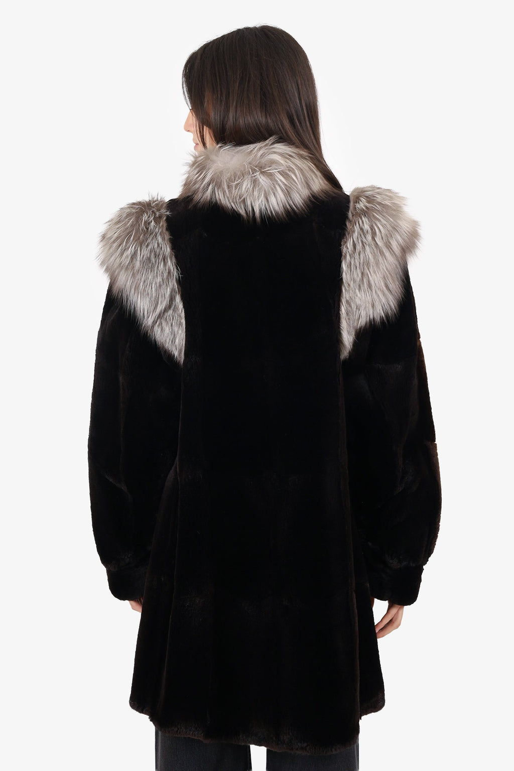 Vintage Black Canadian Sheared Muskrat & Fox Fur Coat Size 6