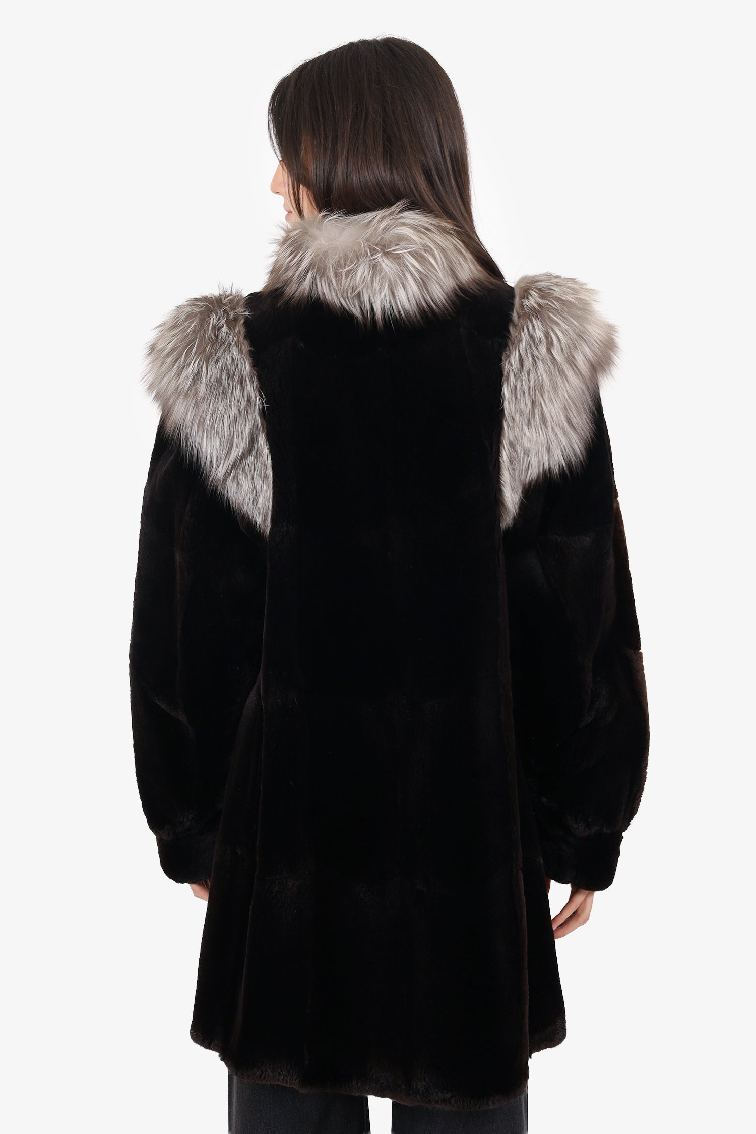 Vintage Black Canadian Sheared Muskrat & Fox Fur Coat Size 6
