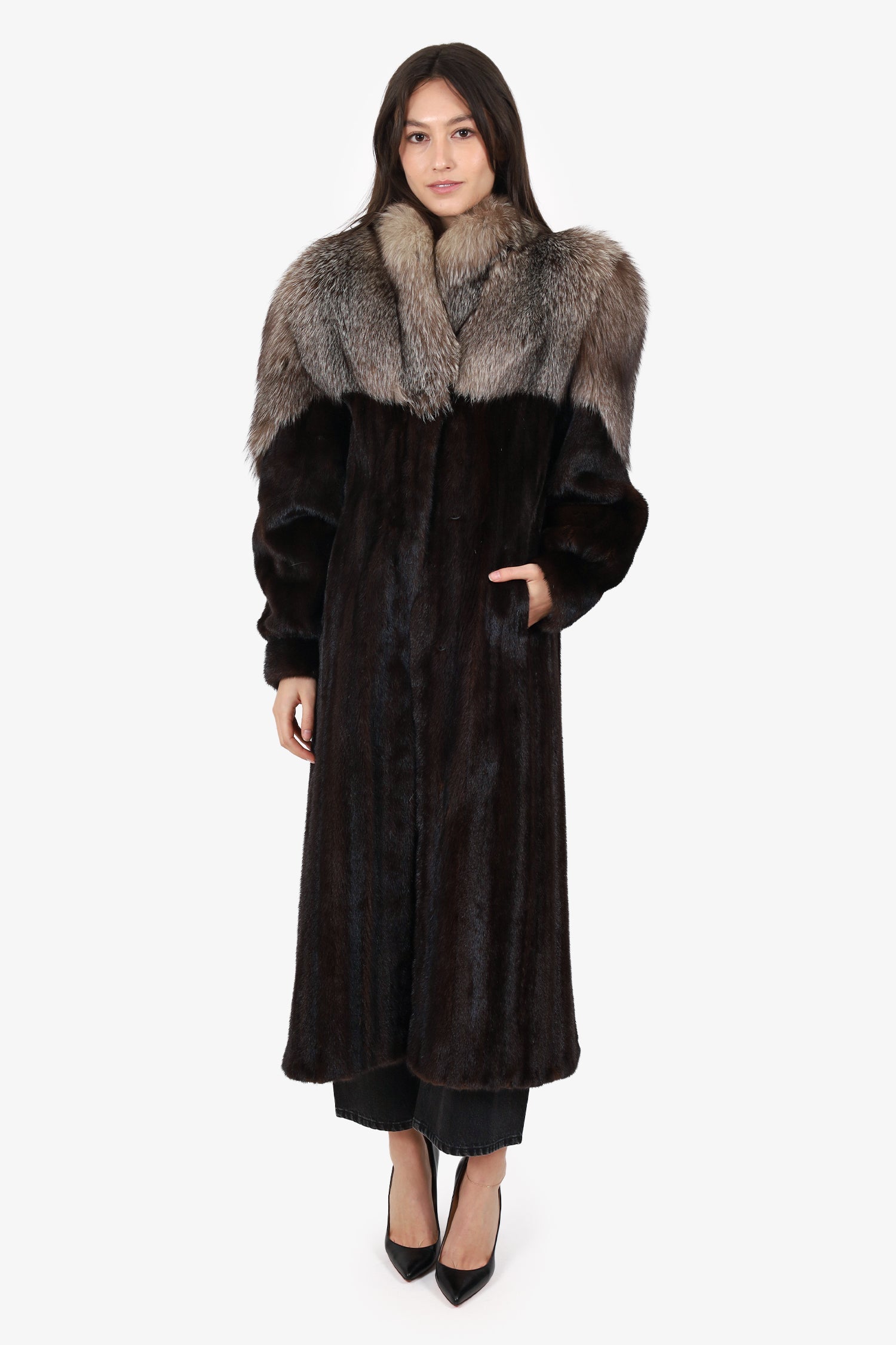 Vintage Dark Ranch Mink & Fox Fur Coat Jacket Women Size 6-8