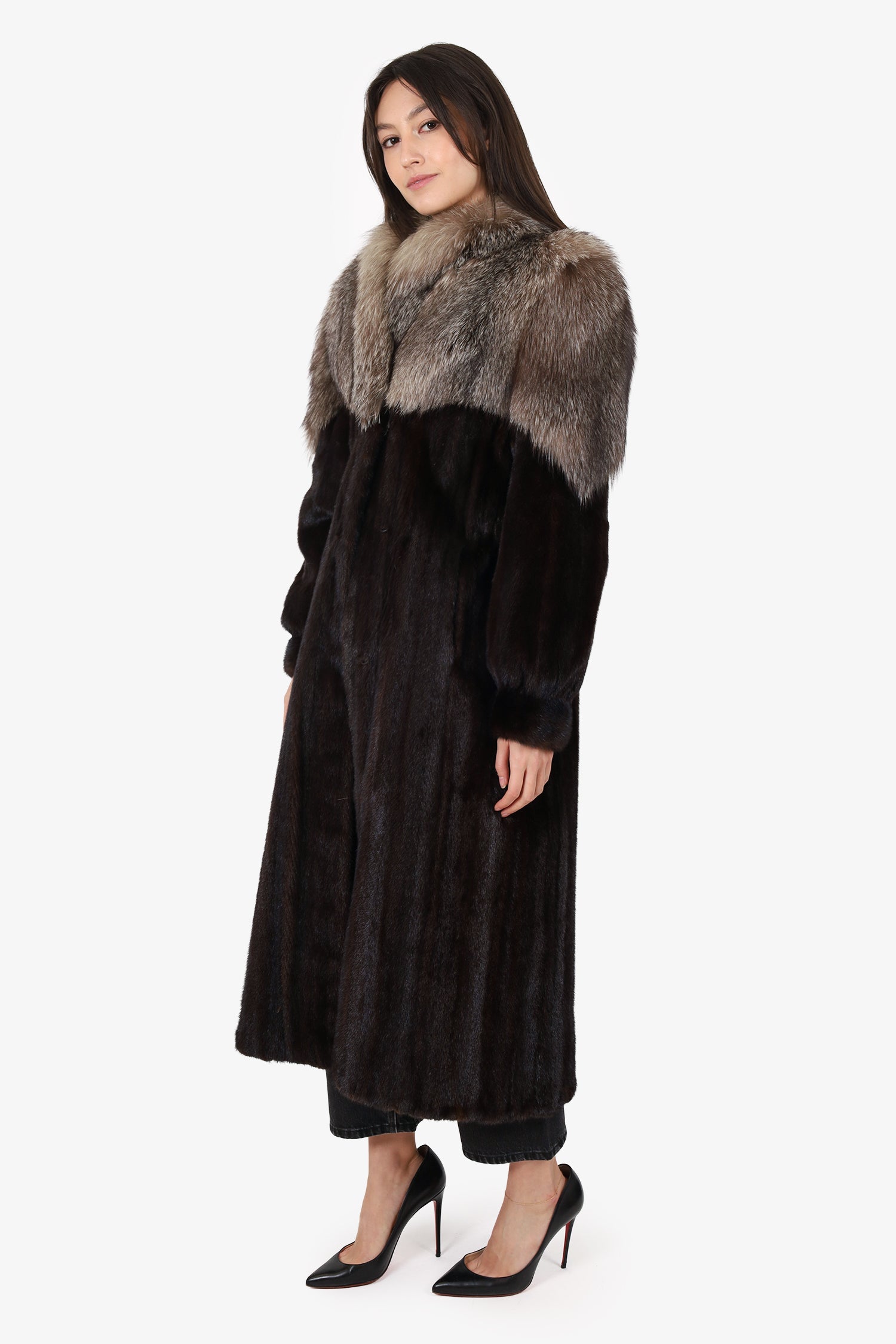 Vintage Dark Ranch Mink & Fox Fur Coat Jacket Women Size 6-8