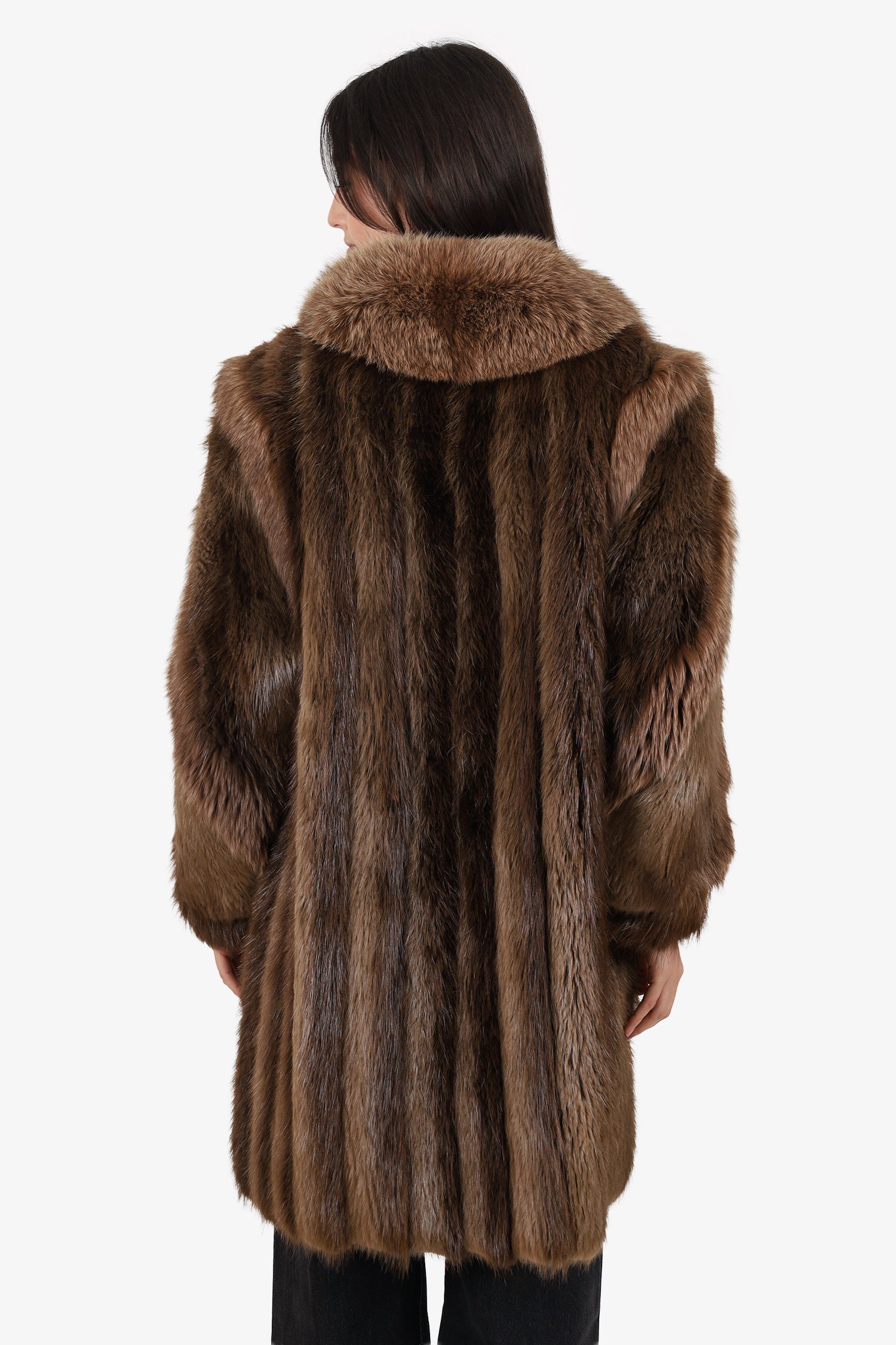 Vintage Brown Long Haired Beaver Fox Fur Coat Jacket Women Size 6