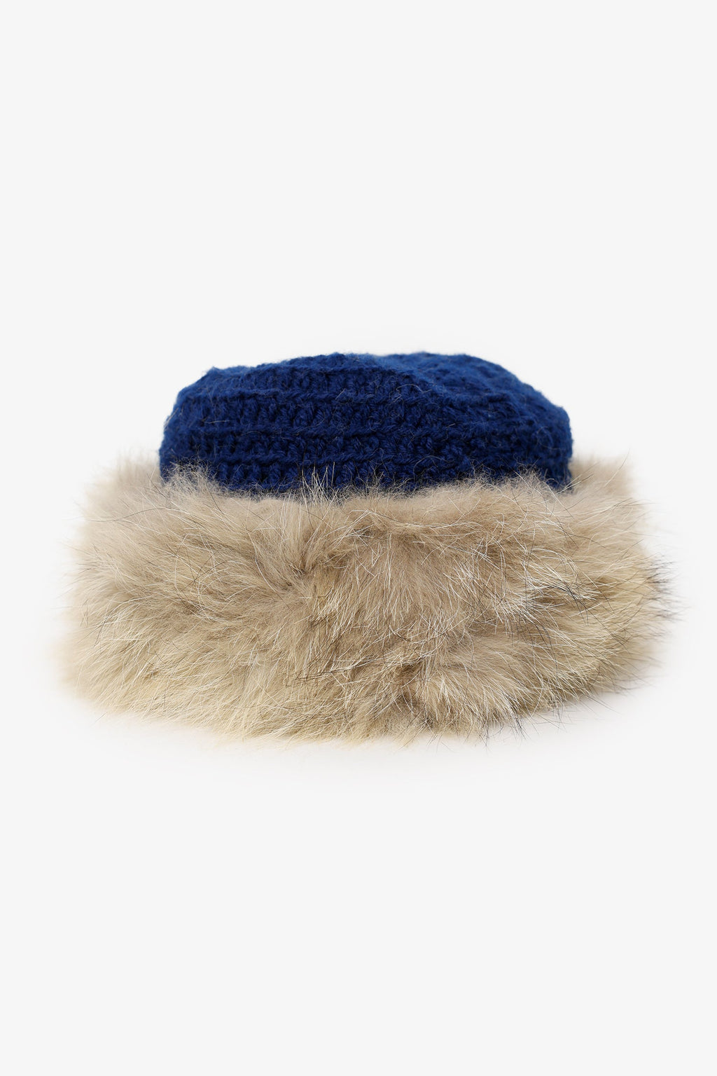 Vintage Coyote Fur & Blue Knitted Hat Cap Women