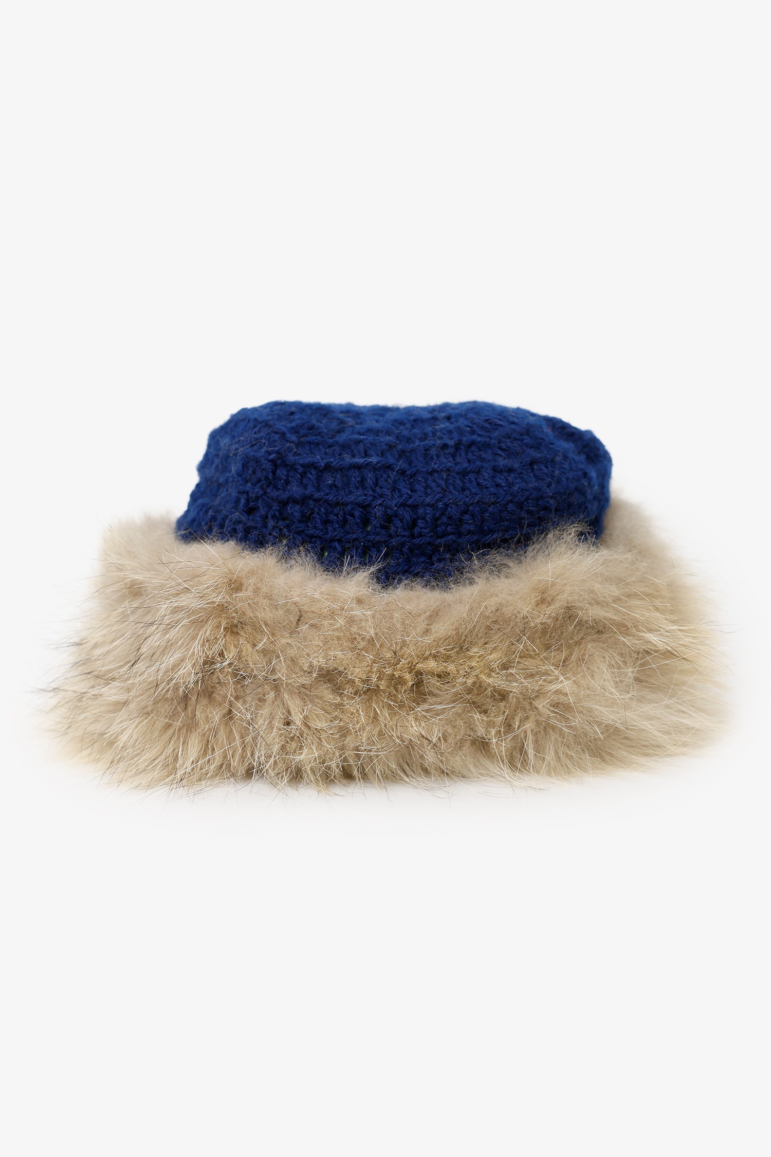 Vintage Coyote Fur & Blue Knitted Hat Cap Women