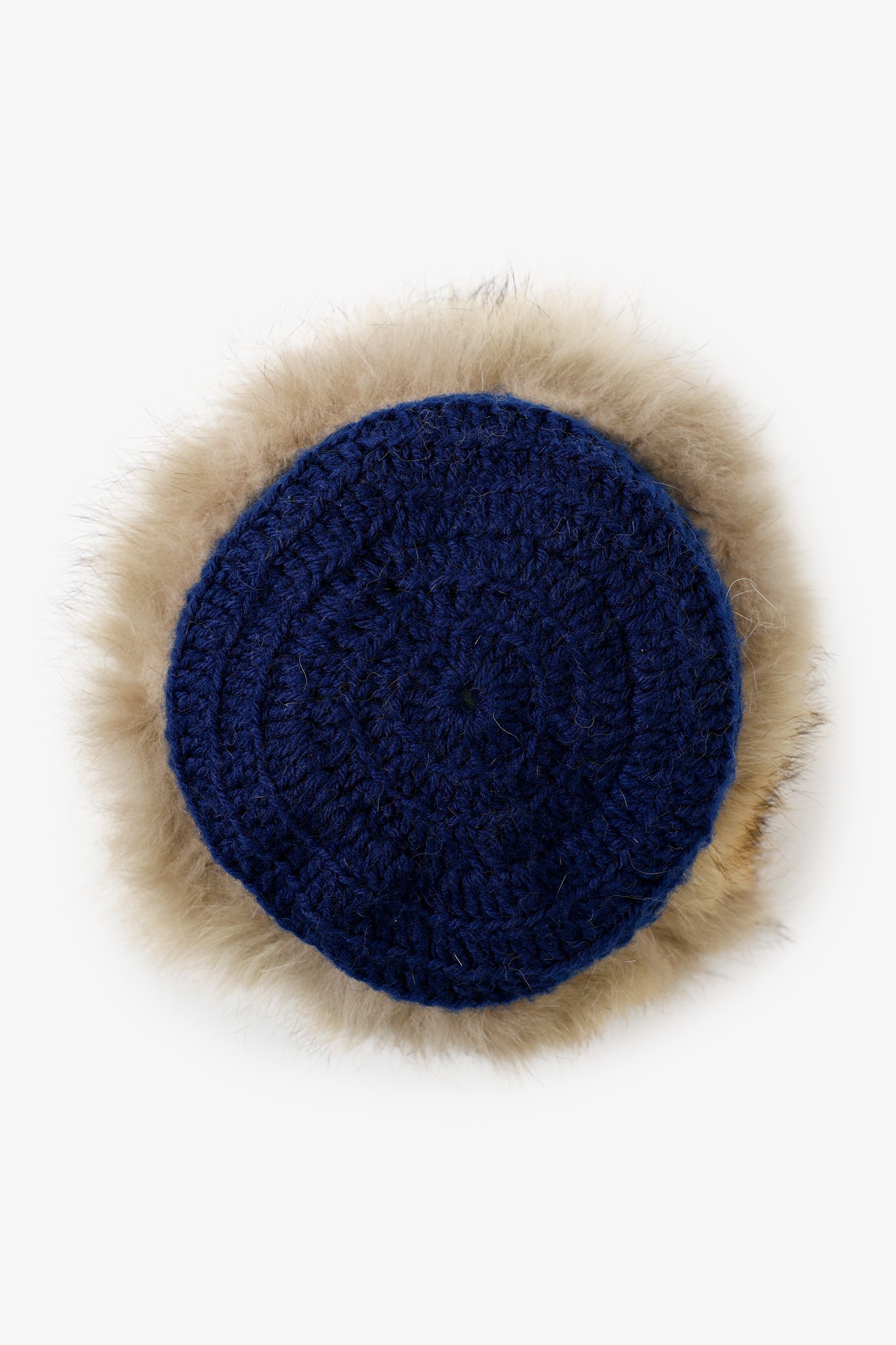 Vintage Coyote Fur & Blue Knitted Hat Cap Women