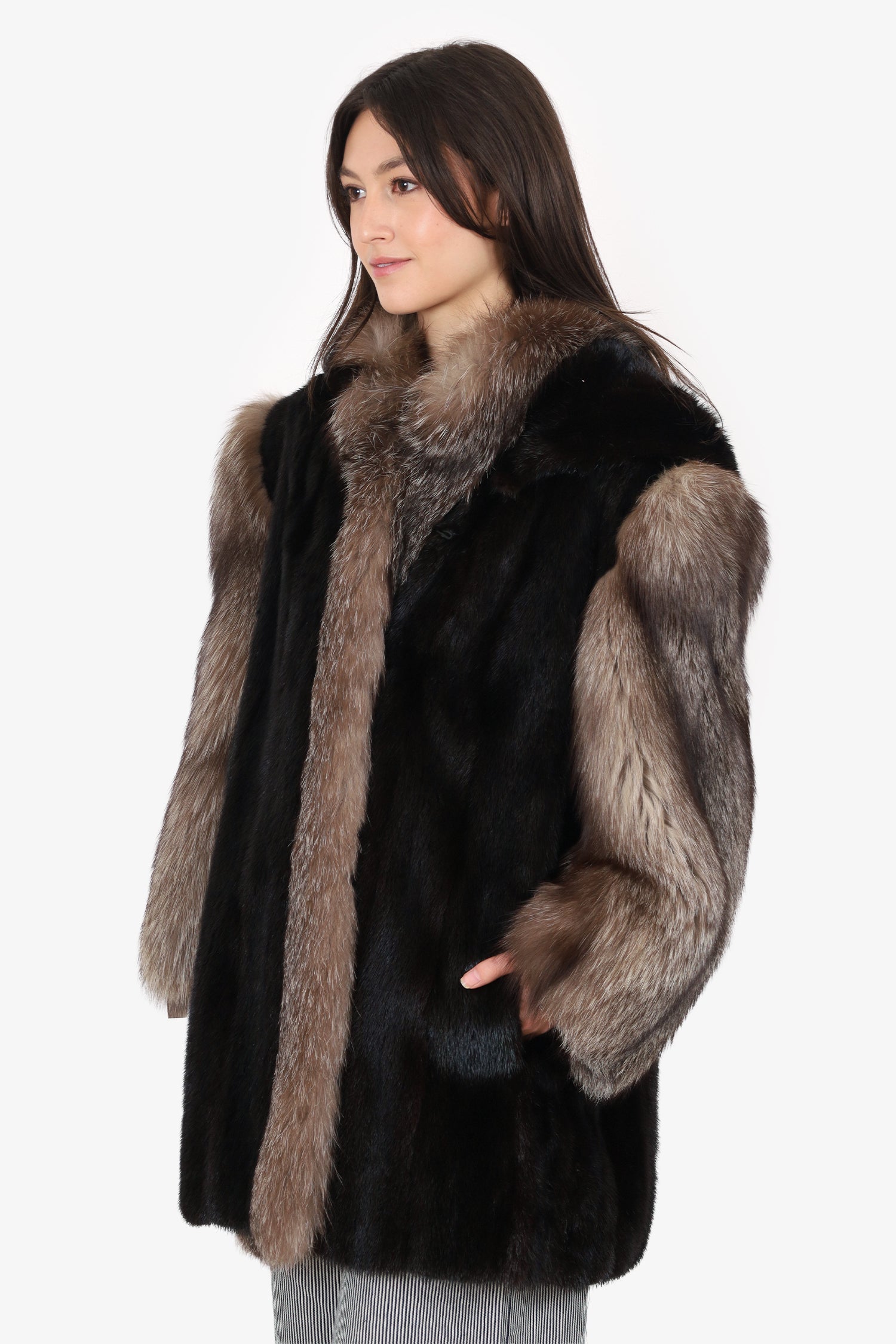 Vintage Canadian Two Tone Muskrat Fur Coat Jacket Women Size 6/8