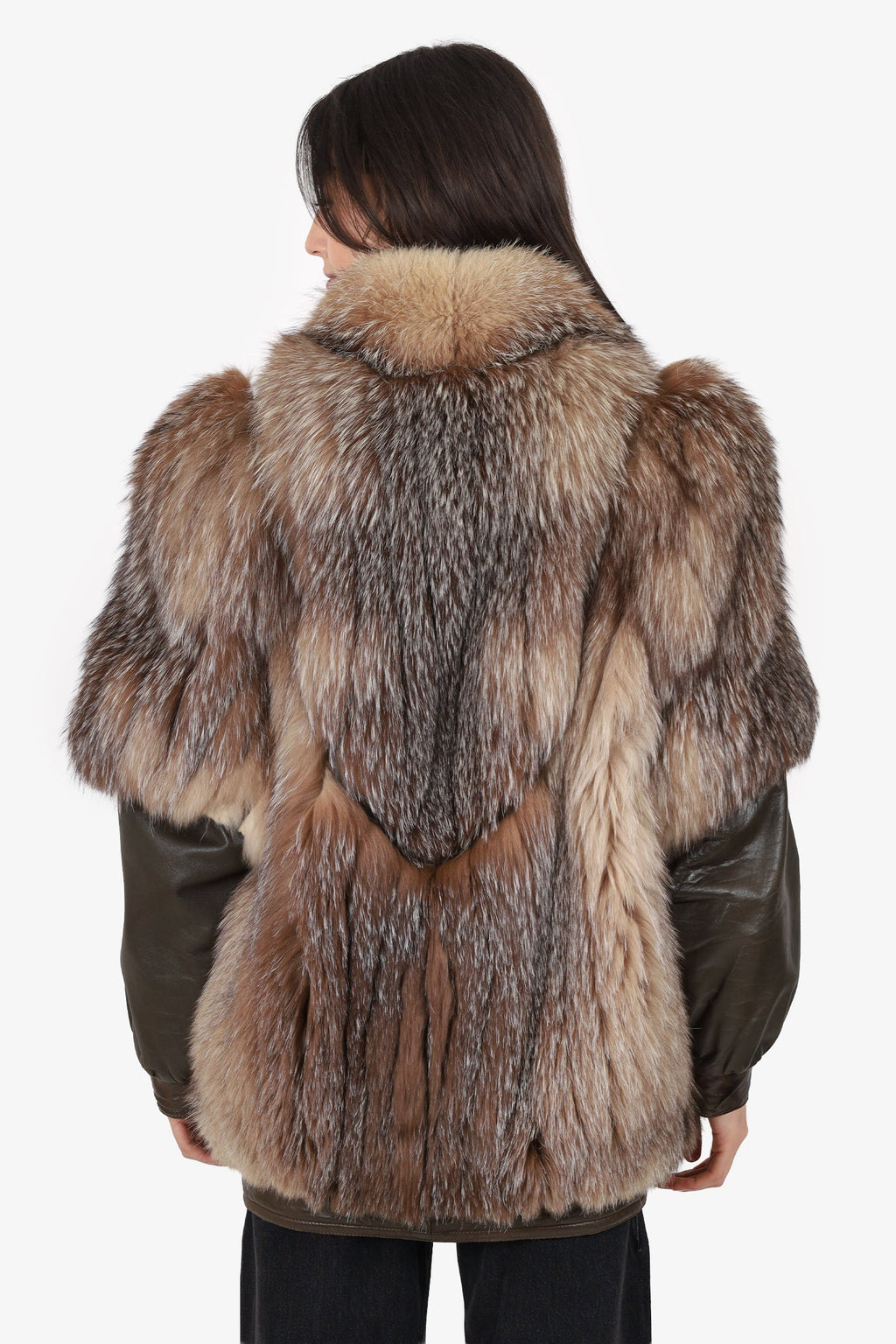 Vintage Crystal Fox Fur & Leather Coat Jacket Size 4