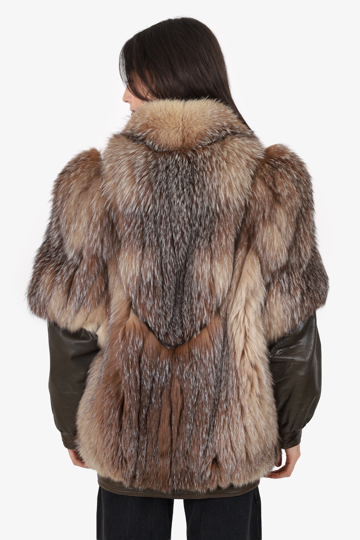 Vintage Crystal Fox Fur & Leather Coat Jacket Size 4