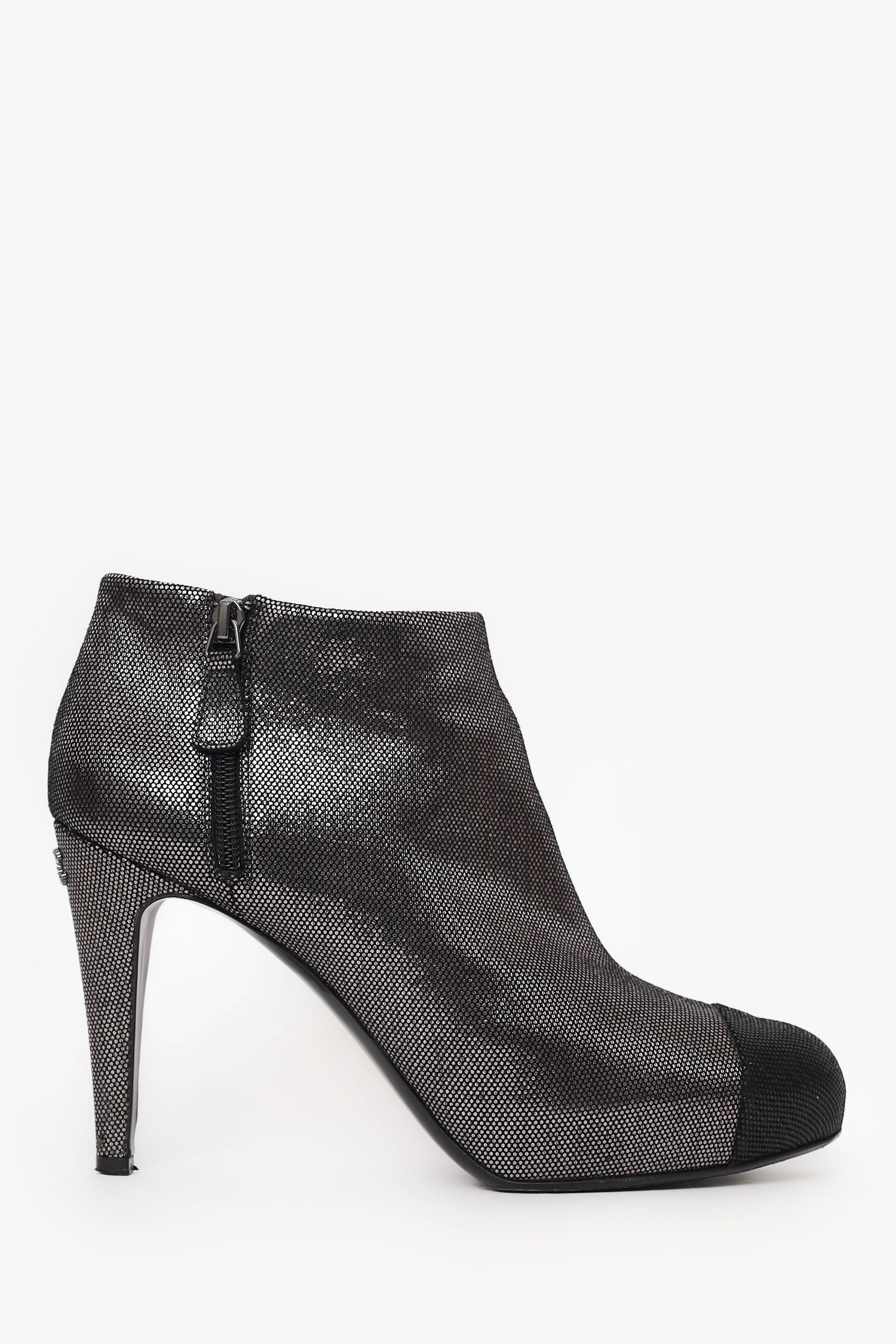 Pre-Loved Chanel™ Gunmetal/Black Cap Toe Ankle Booties Size 41.5