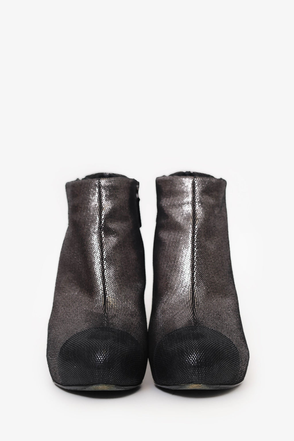 Pre-Loved Chanel™ Gunmetal/Black Cap Toe Ankle Booties Size 41.5