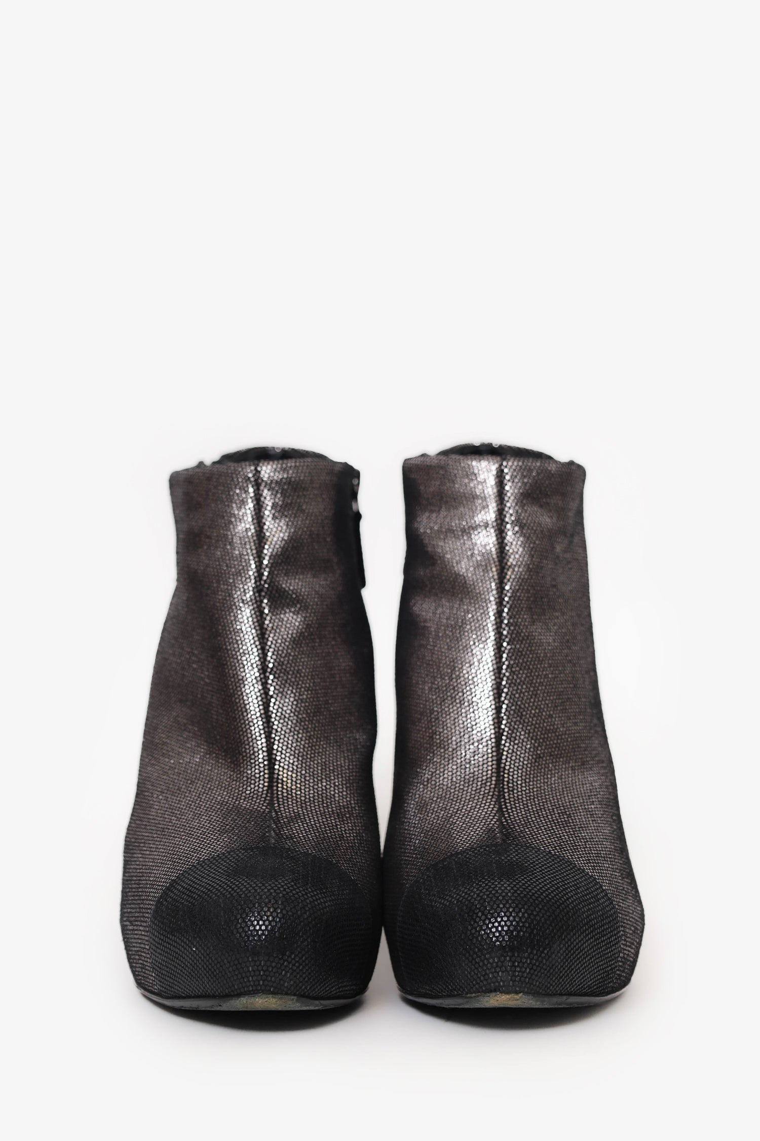 Pre-Loved Chanel™ Gunmetal/Black Cap Toe Ankle Booties Size 41.5