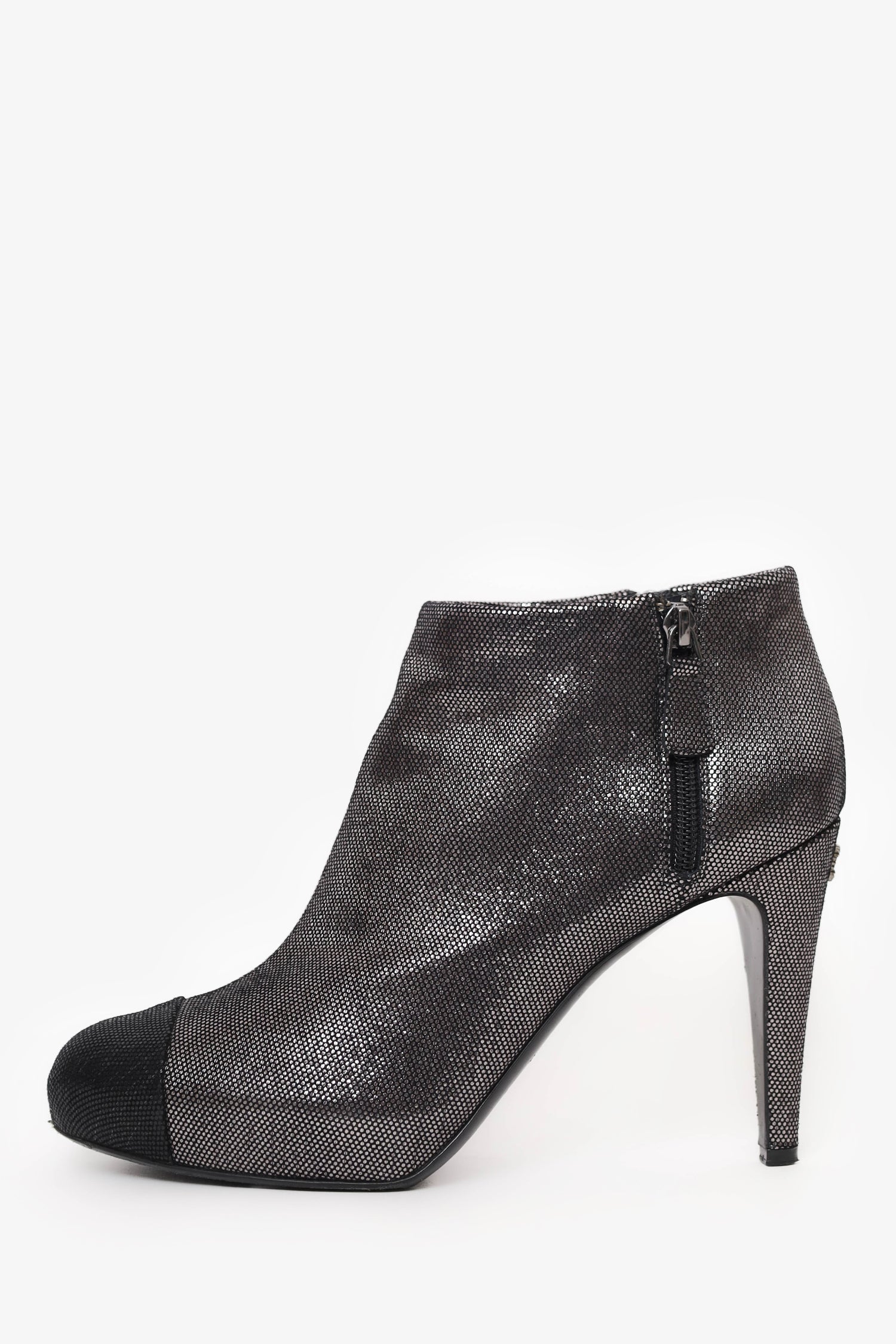Pre-Loved Chanel™ Gunmetal/Black Cap Toe Ankle Booties Size 41.5