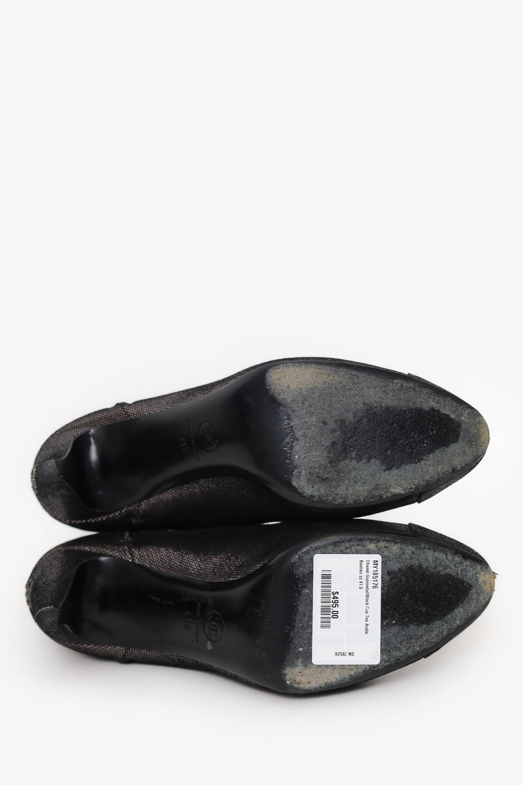 Pre-Loved Chanel™ Gunmetal/Black Cap Toe Ankle Booties Size 41.5