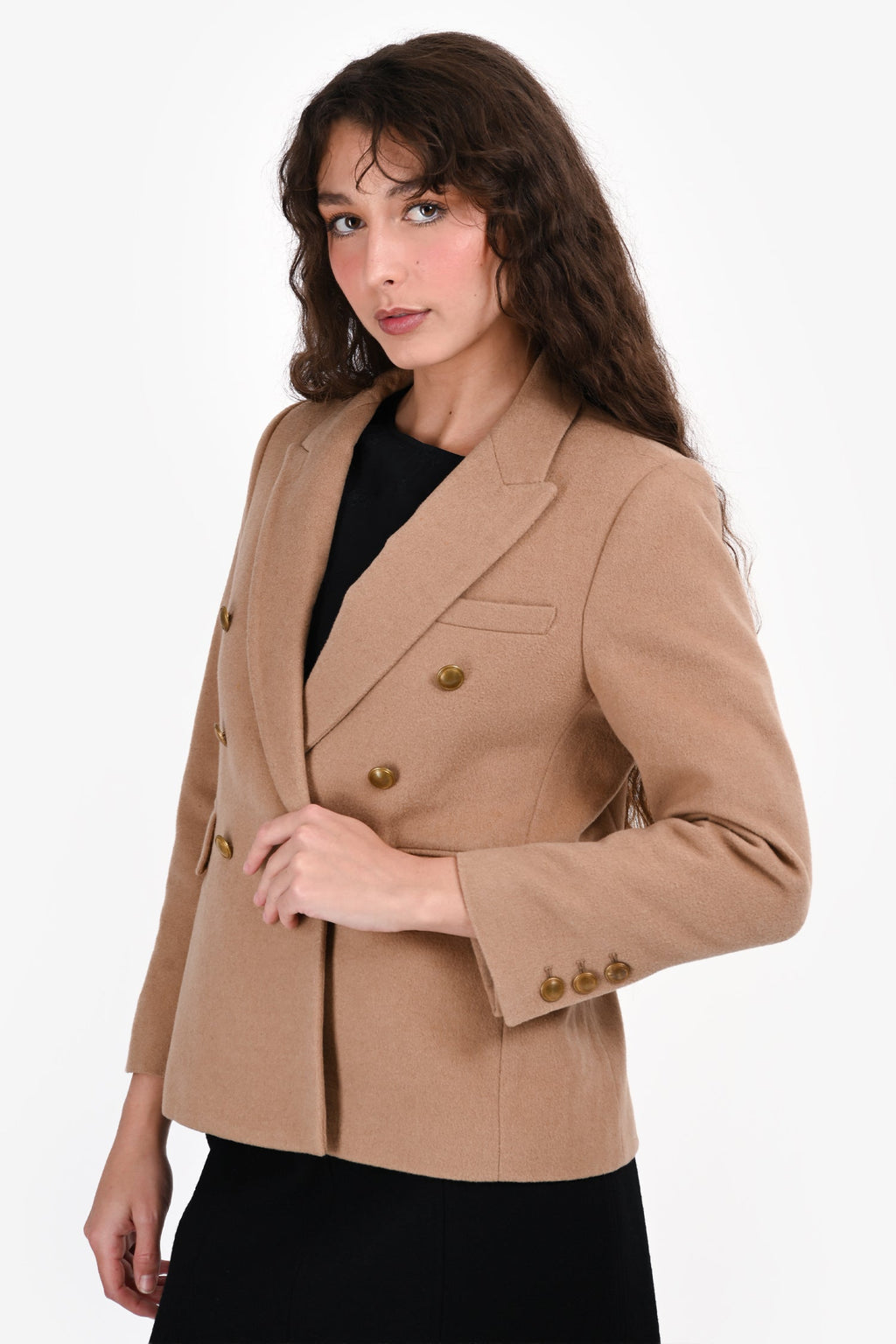 Nili Lotan Brown Camel Hair/Wool Double Breasted Blazer Size 4
