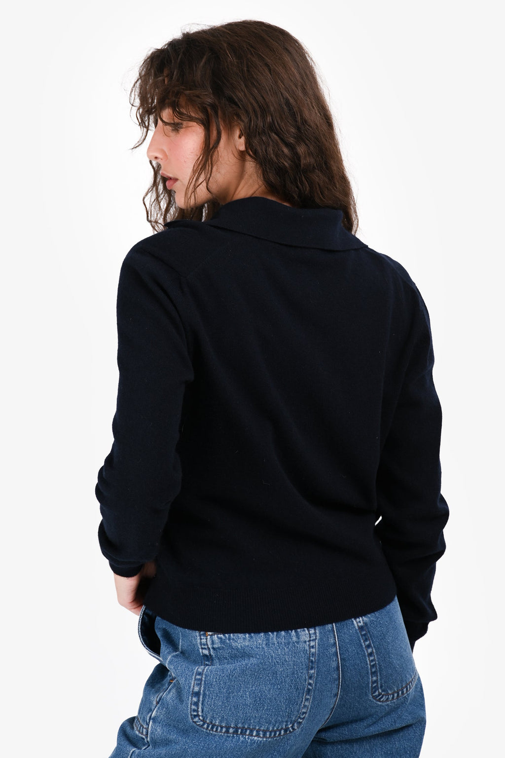 Miu Miu 2024 Navy Cashmere Collared Sweater Size 38